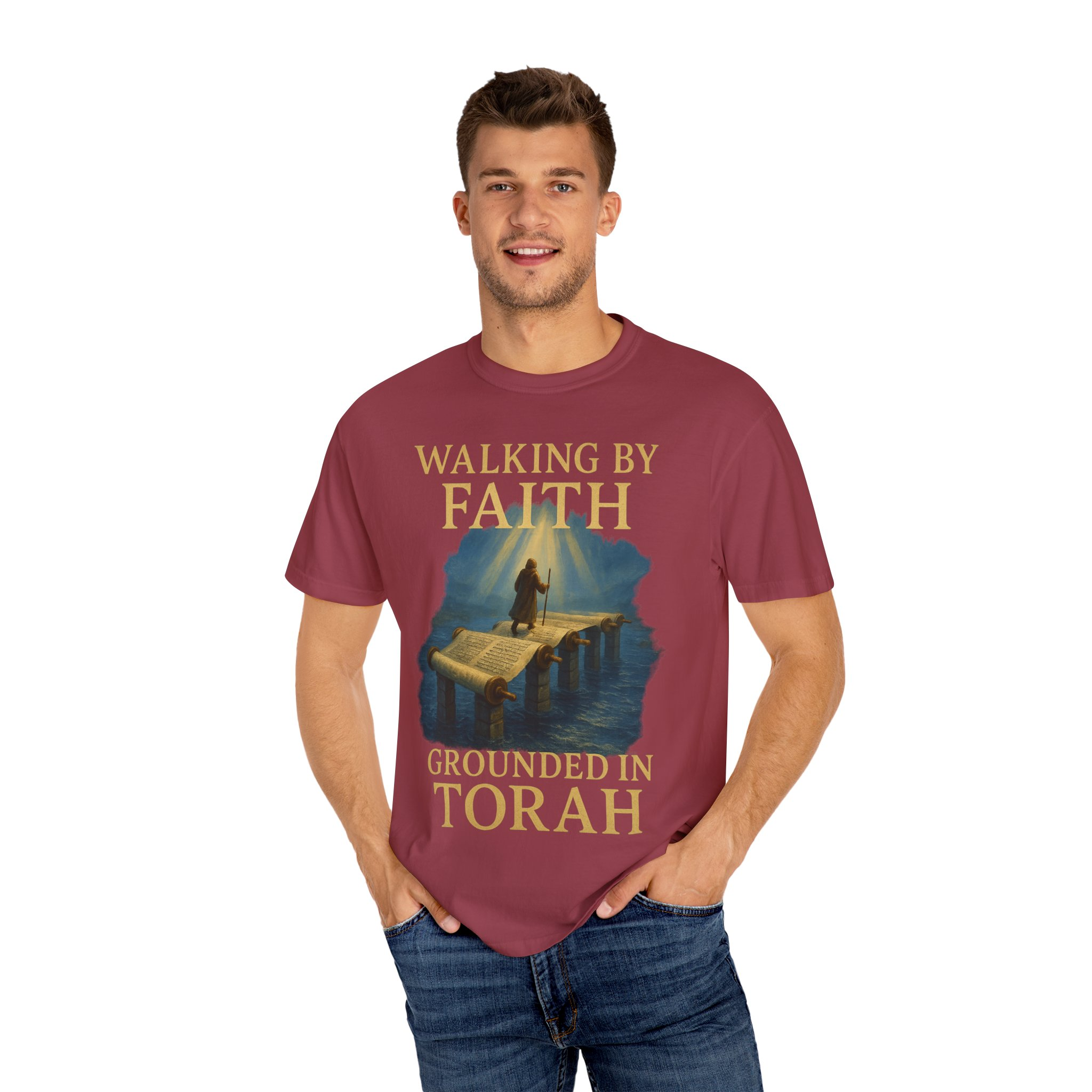 Walking by Faith, Grounded in Torah Scroll Bridge of LightFaith-Inspired Unisex Faith T-Shirt, Torah Gift Inspirational Apparel, Spiritual - Image 56