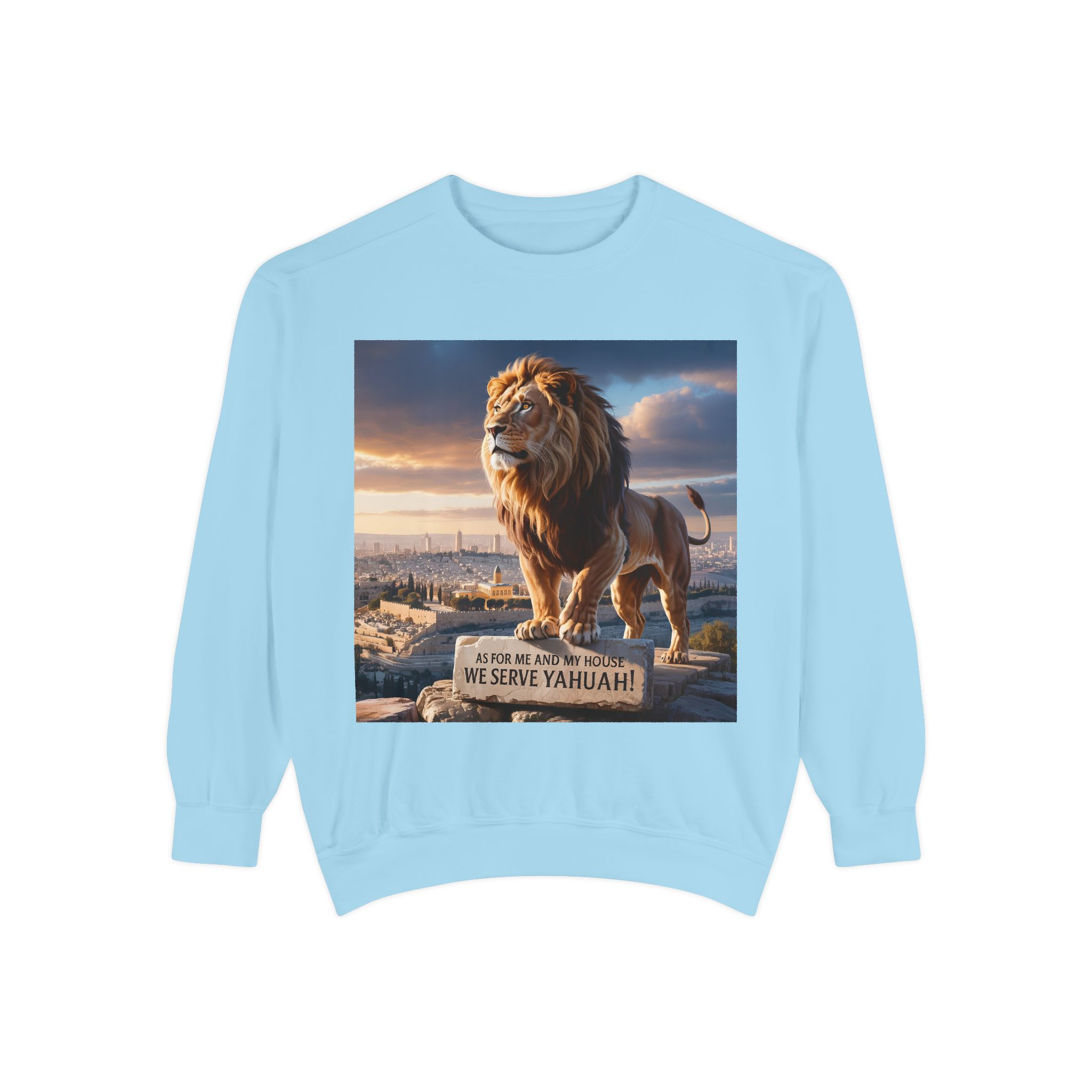 Religious Lion Sweatshirt with Jerusalem and Scripture, Christian Unisex Jumper, Serve the Lord, Biblical Gift, Lion of Judah Apparel, - Image 2