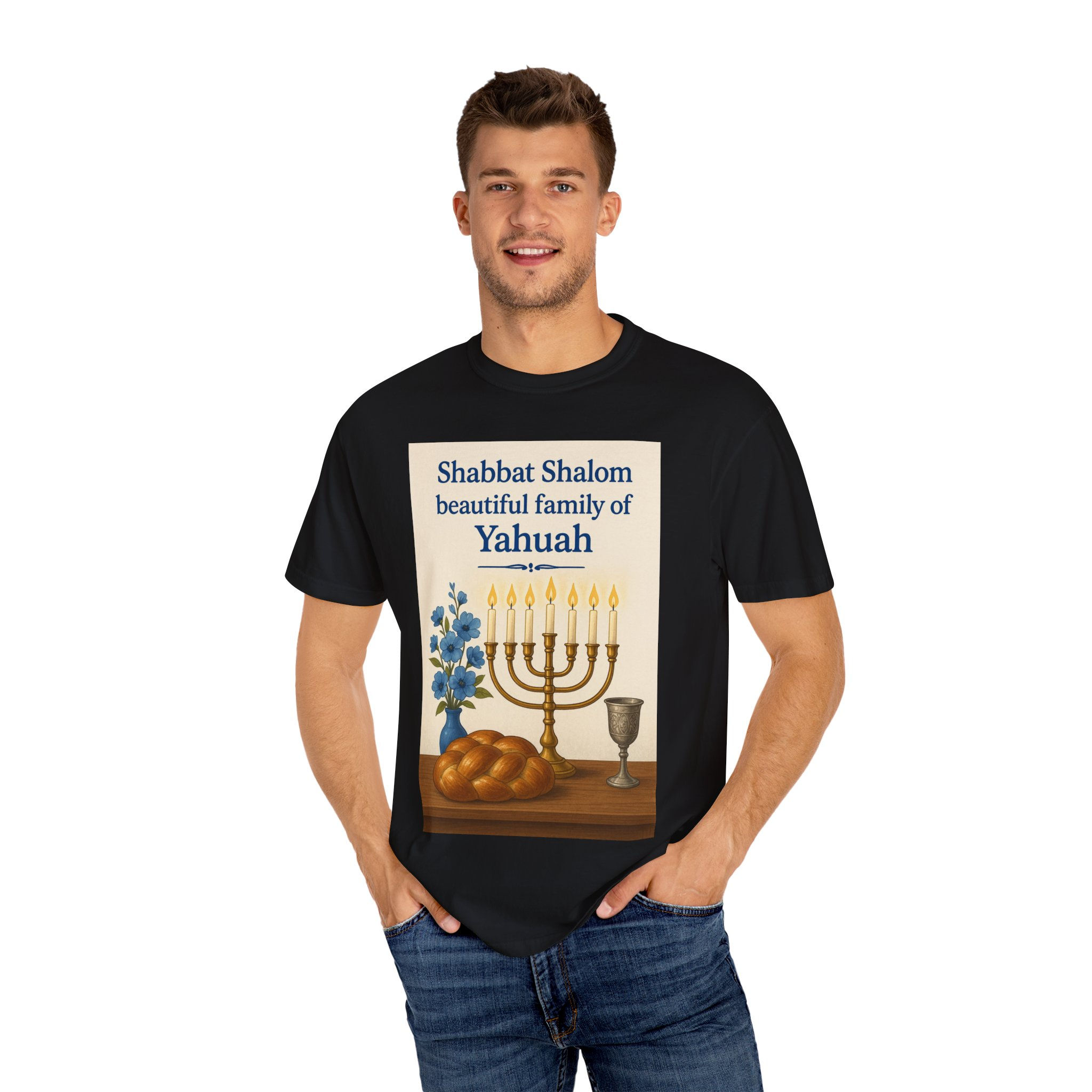 Shabbat Shalom Beautiful Family of Yahuah Tee Unisex Garment-Dyed T-Shirt, Perfect for Family Gatherings & Religious Celebrations - Image 48