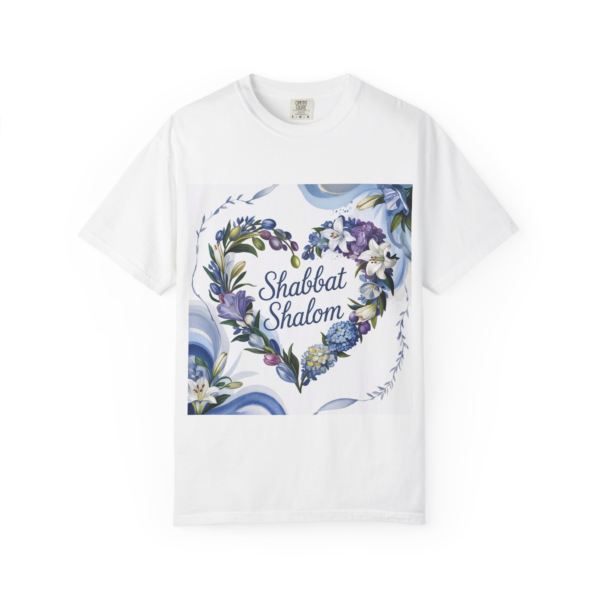 Shabbat Shalom Unisex T-Shirt, Hebrew Jewish Gift, Blue Floral Heart Tee, Sabbath Peace Shirt, Weekend Relaxation Top
