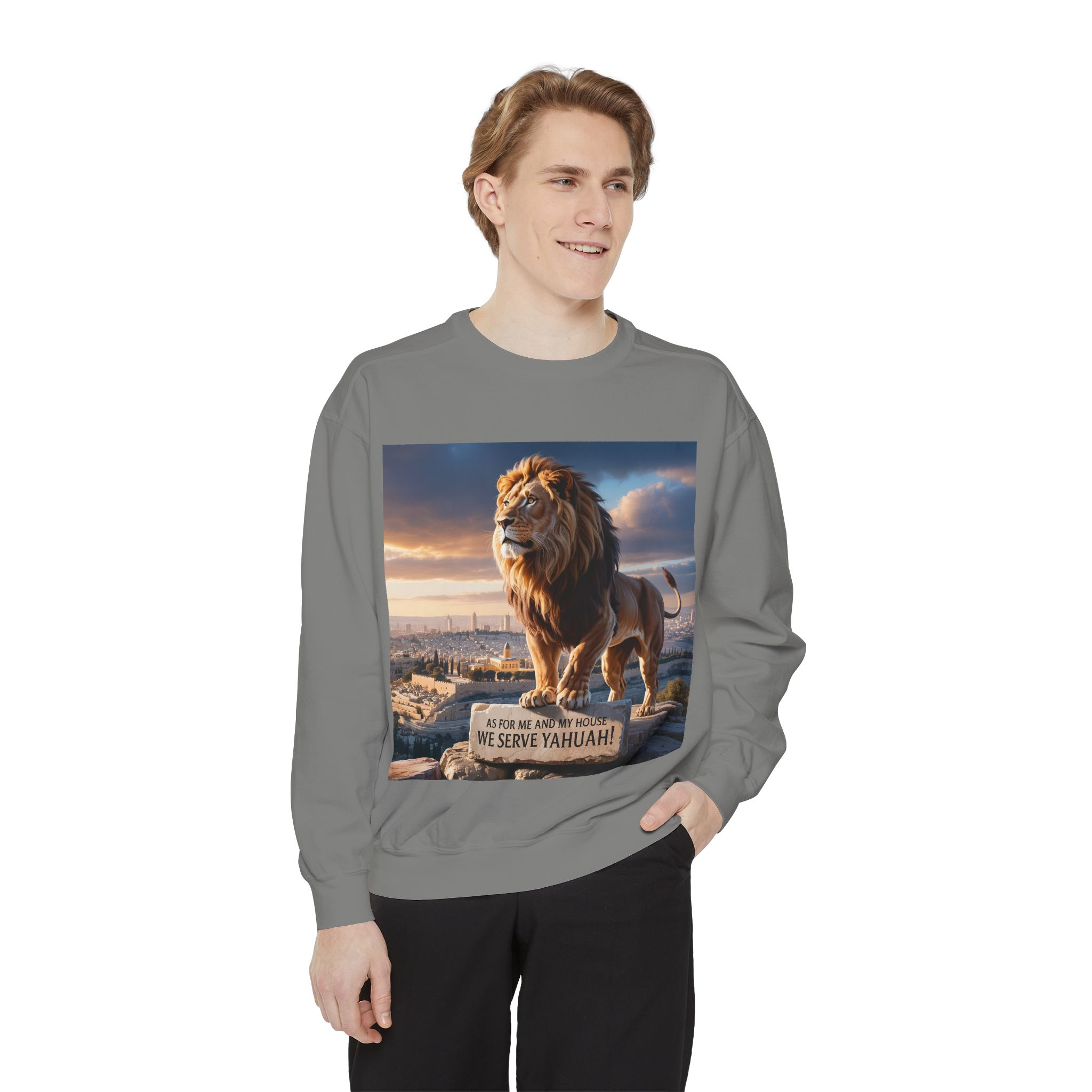 Religious Lion Sweatshirt with Jerusalem and Scripture, Christian Unisex Jumper, Serve the Lord, Biblical Gift, Lion of Judah Apparel, - Image 23