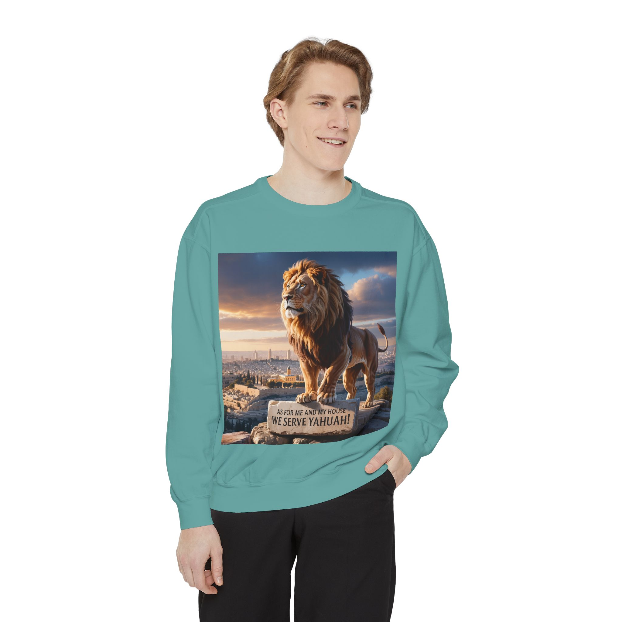 Religious Lion Sweatshirt with Jerusalem and Scripture, Christian Unisex Jumper, Serve the Lord, Biblical Gift, Lion of Judah Apparel, - Image 39