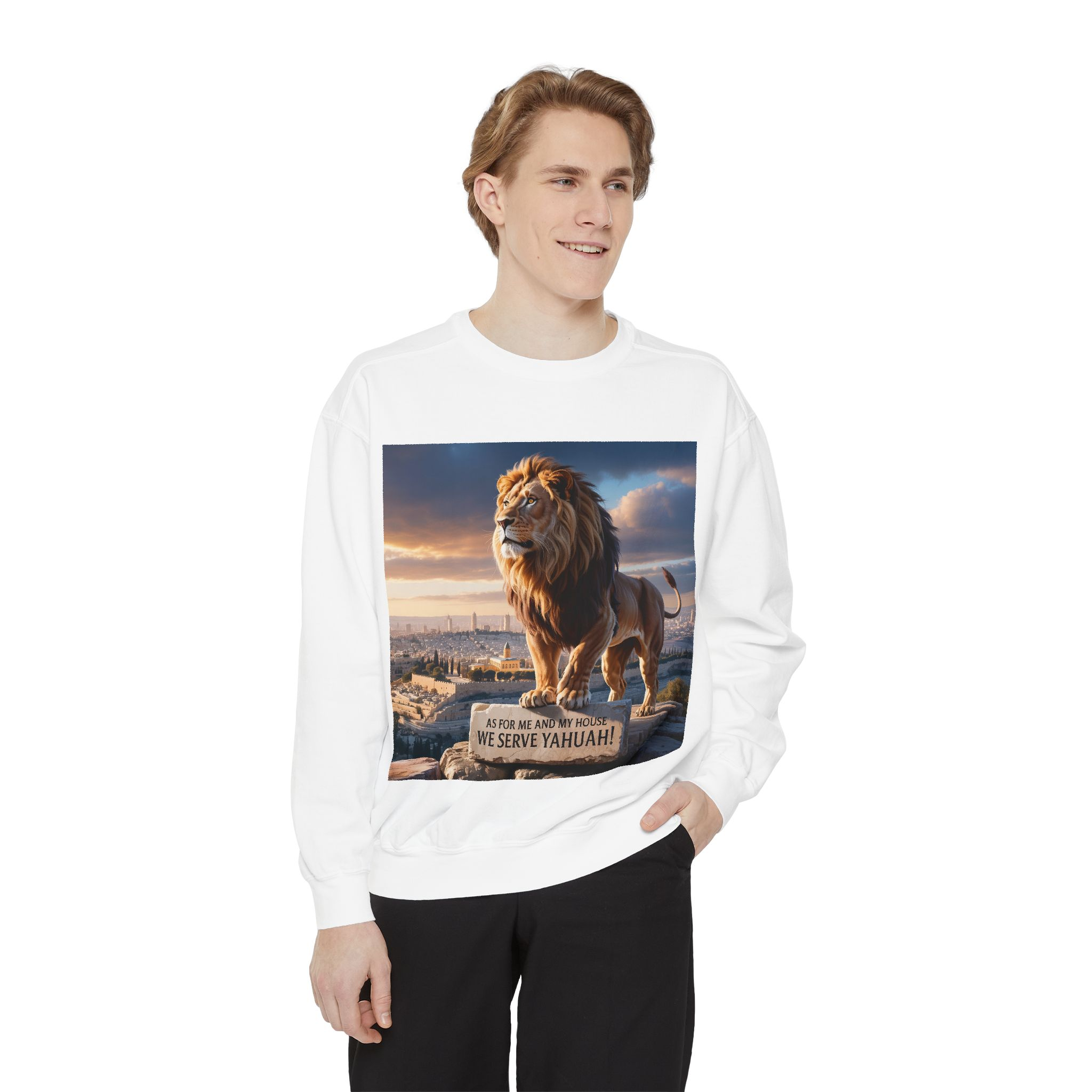 Religious Lion Sweatshirt with Jerusalem and Scripture, Christian Unisex Jumper, Serve the Lord, Biblical Gift, Lion of Judah Apparel, - Image 7