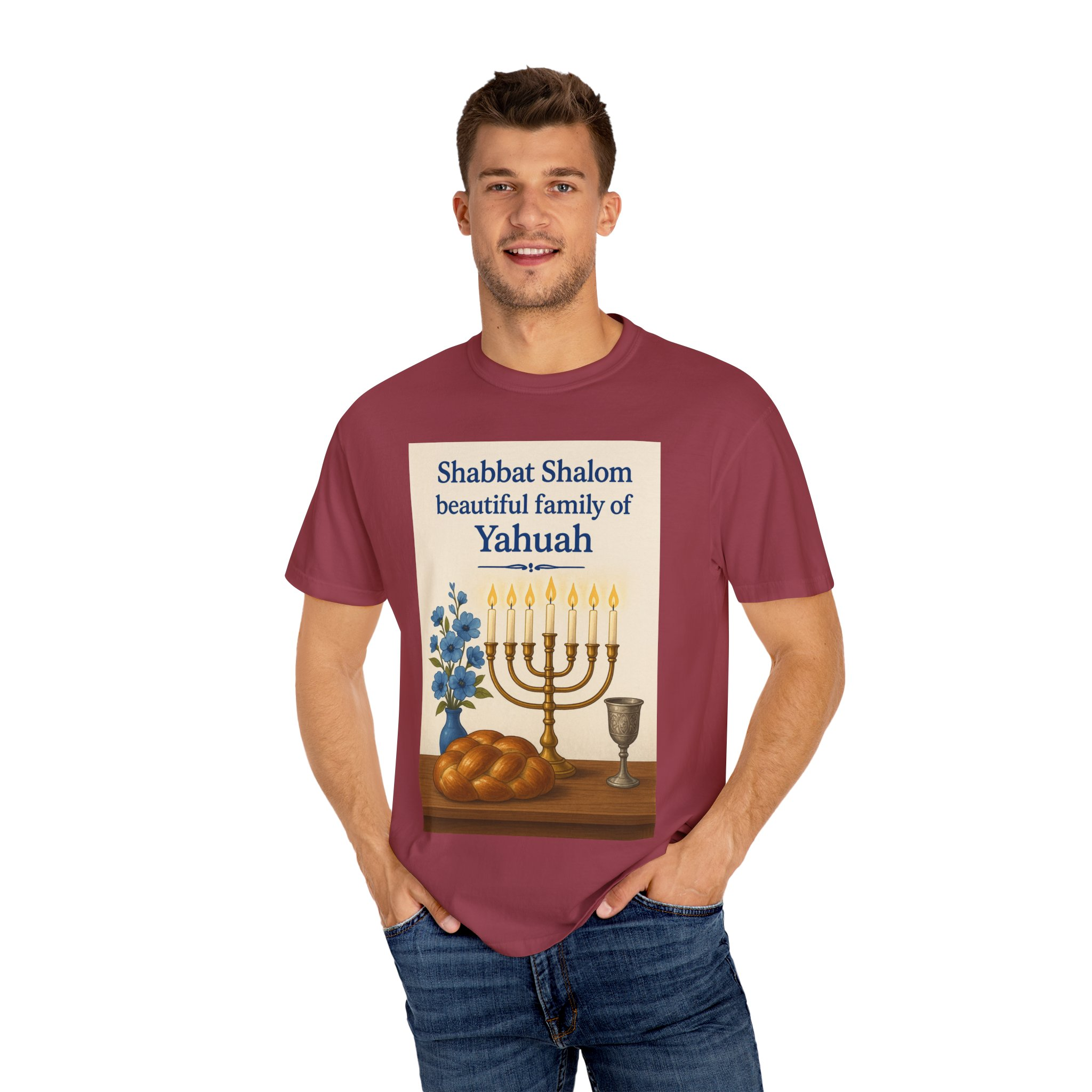Shabbat Shalom Beautiful Family of Yahuah Tee Unisex Garment-Dyed T-Shirt, Perfect for Family Gatherings & Religious Celebrations - Image 52