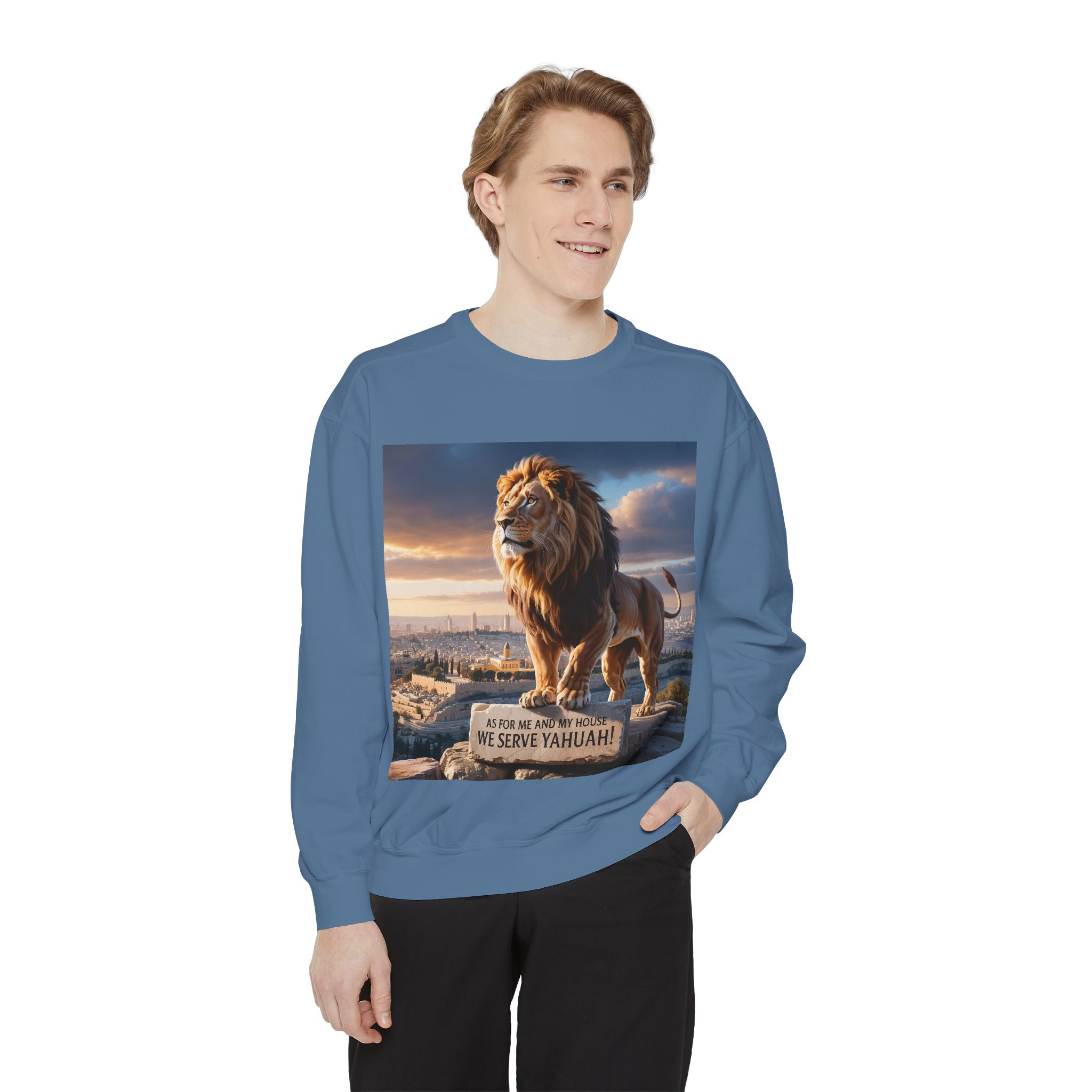 Religious Lion Sweatshirt with Jerusalem and Scripture, Christian Unisex Jumper, Serve the Lord, Biblical Gift, Lion of Judah Apparel, - Image 55