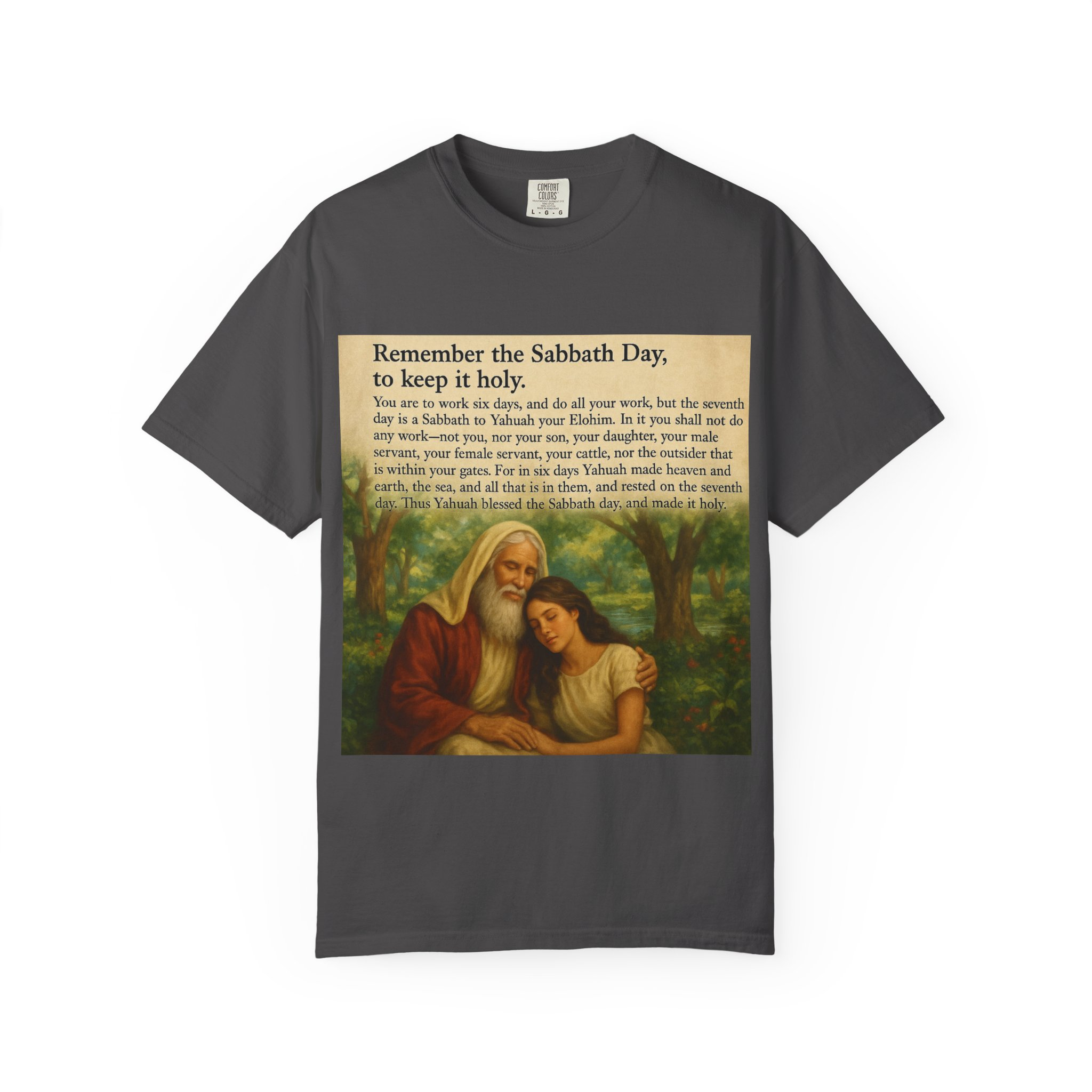 Religious Unisex T-shirt, God and Eve in Garden, Fourth Commandment, Remember the Sabbath Day - Image 49