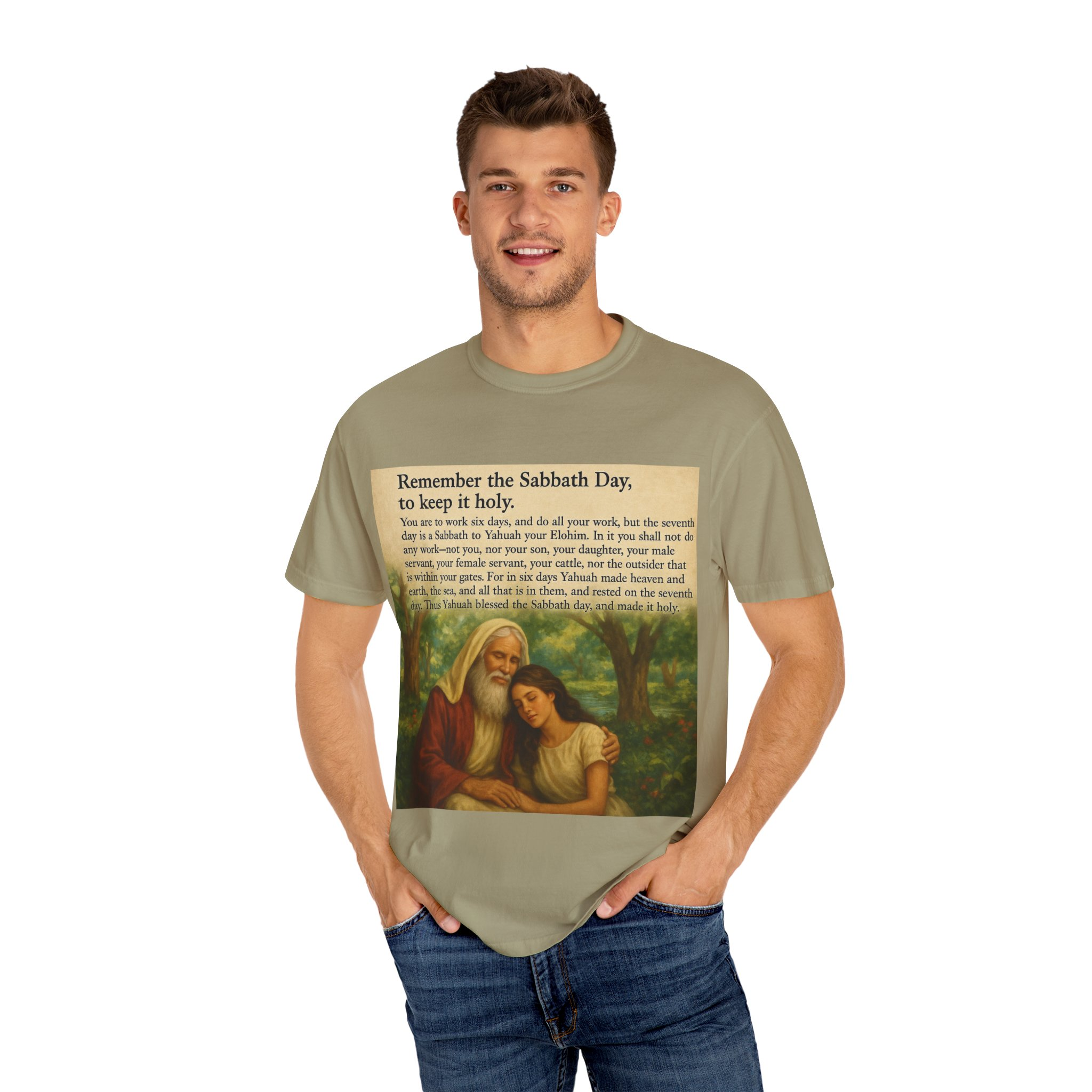 Religious Unisex T-shirt, God and Eve in Garden, Fourth Commandment, Remember the Sabbath Day - Image 32