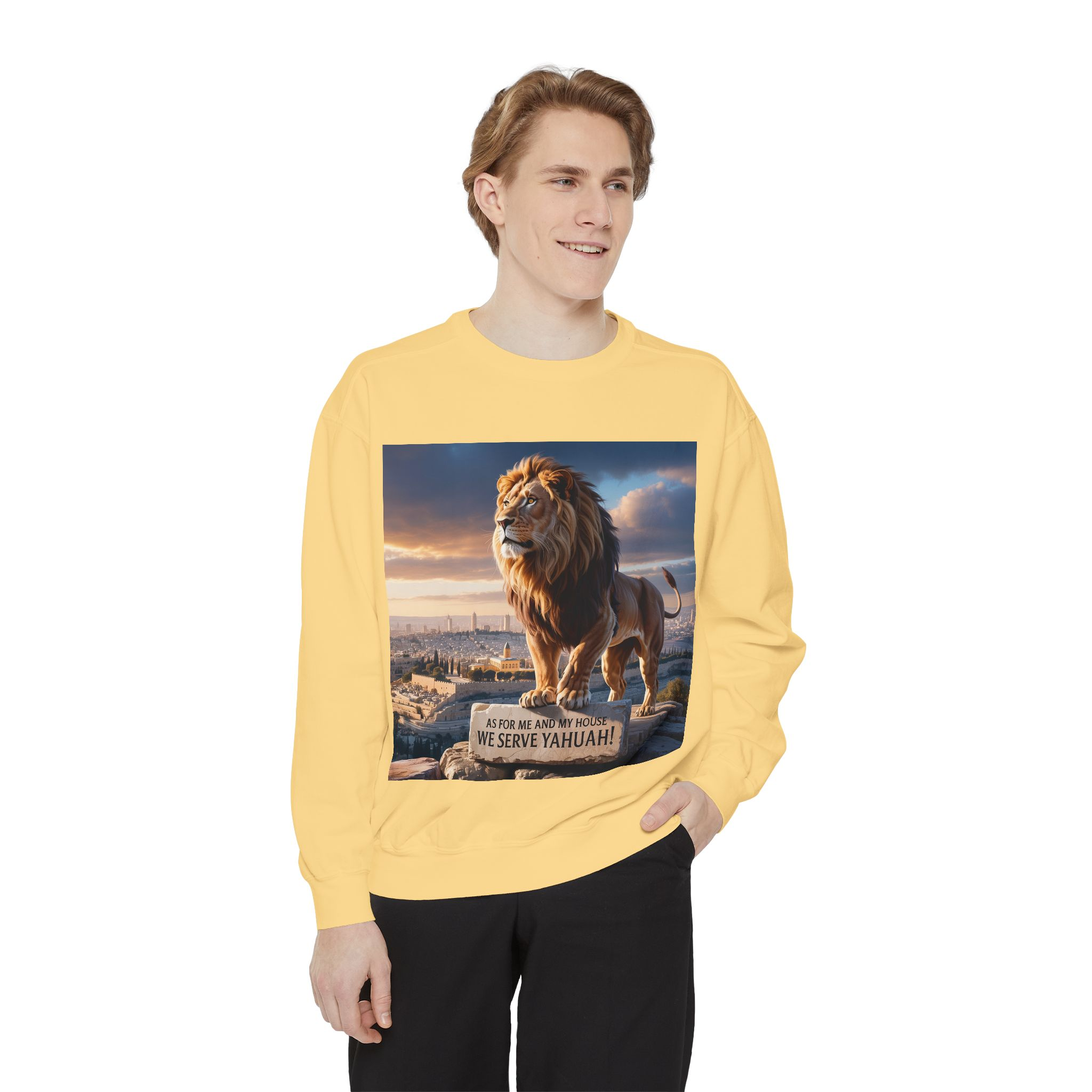 Religious Lion Sweatshirt with Jerusalem and Scripture, Christian Unisex Jumper, Serve the Lord, Biblical Gift, Lion of Judah Apparel, - Image 15