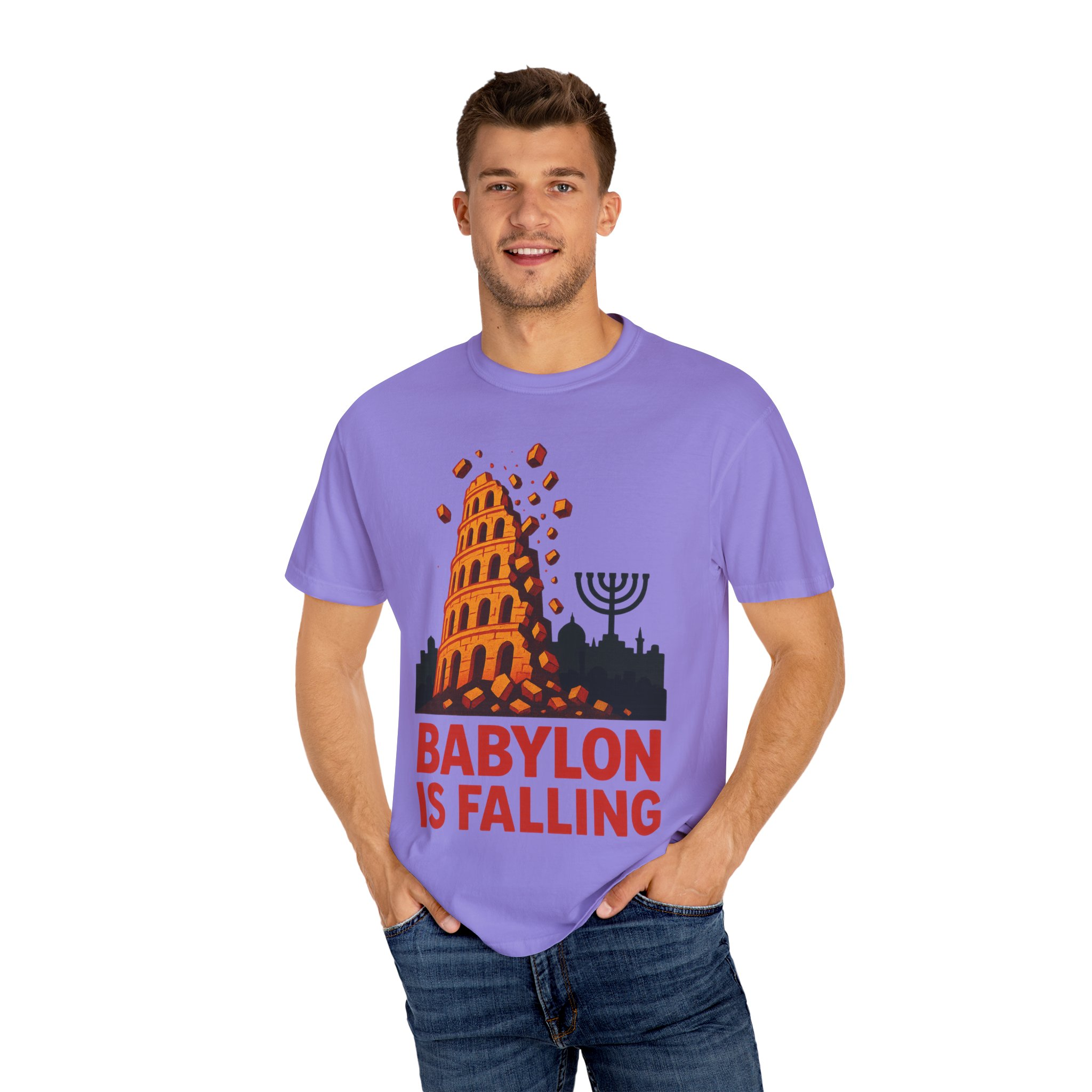 Babylon Is Falling Shirt | Tower of Babel Prophecy Tee | Hebrew Roots Faith T-Shirt | Jerusalem Stands Firm Graphic TopUnisex Garment-Dyed T-shirt - Image 48