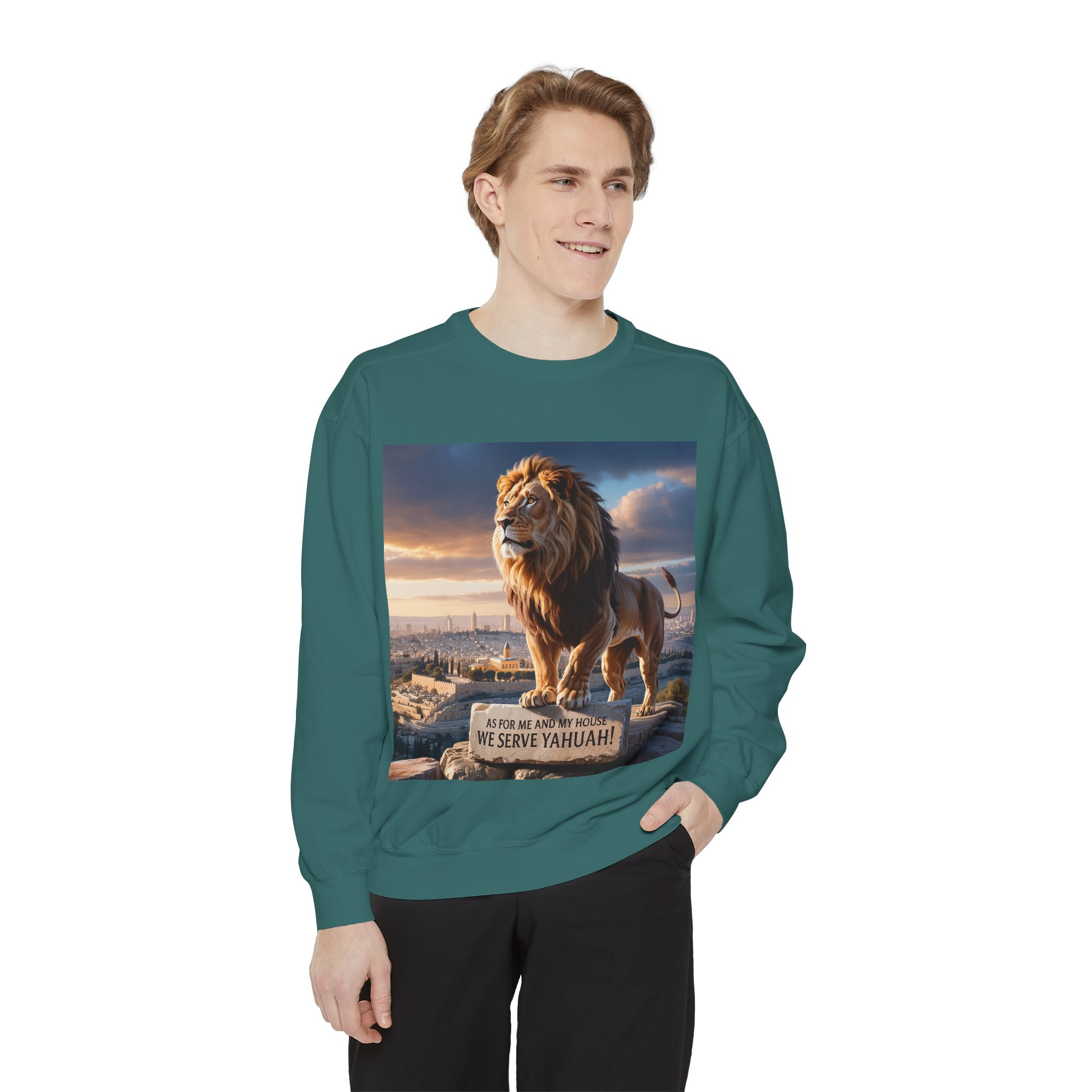 Religious Lion Sweatshirt with Jerusalem and Scripture, Christian Unisex Jumper, Serve the Lord, Biblical Gift, Lion of Judah Apparel, - Image 35