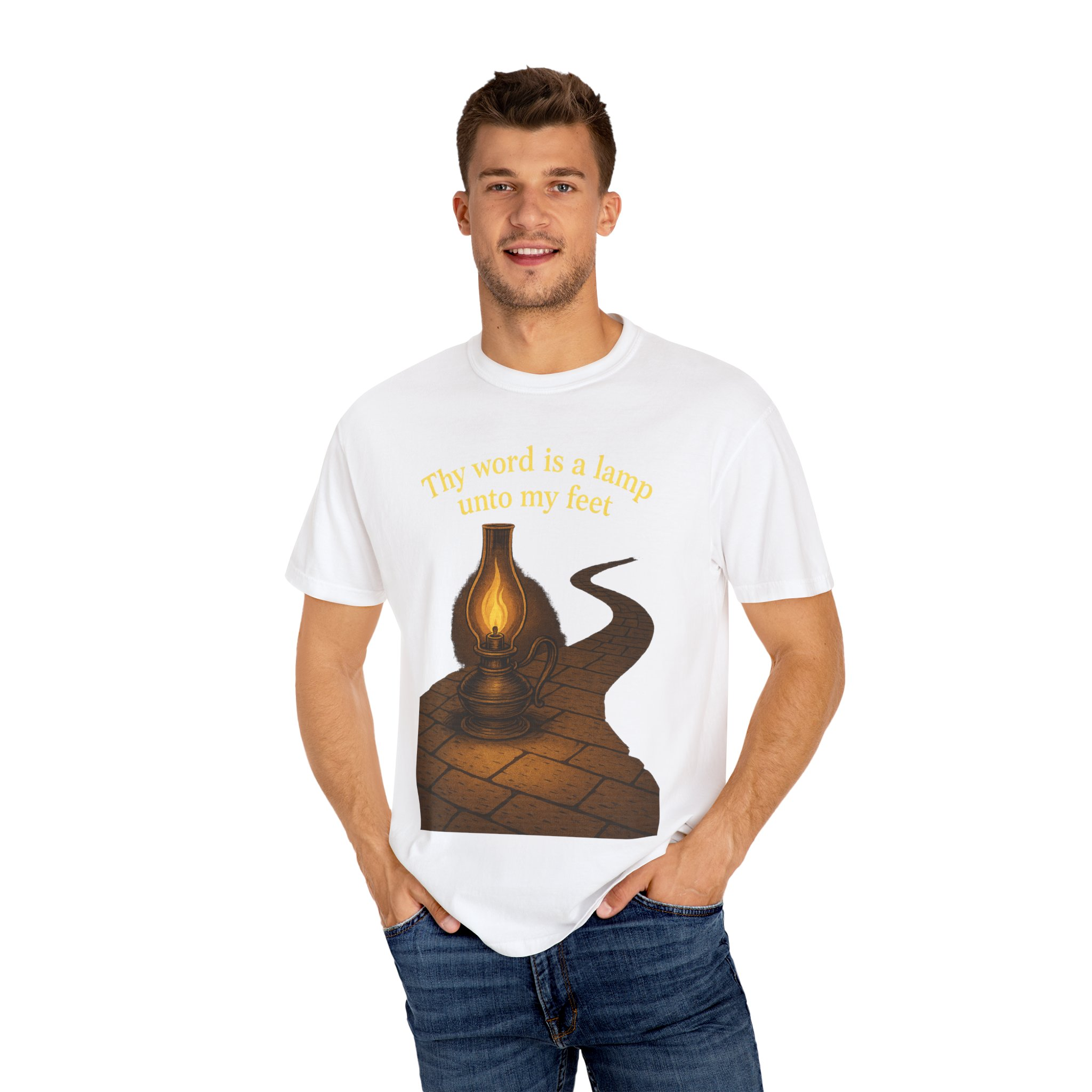 Vintage-Inspired Oil Lamp Unisex Garment-Dyed T-Shirt, Spiritual Tee, Religious Shirt, Biblical Clothing, Christian Apparel - Image 8