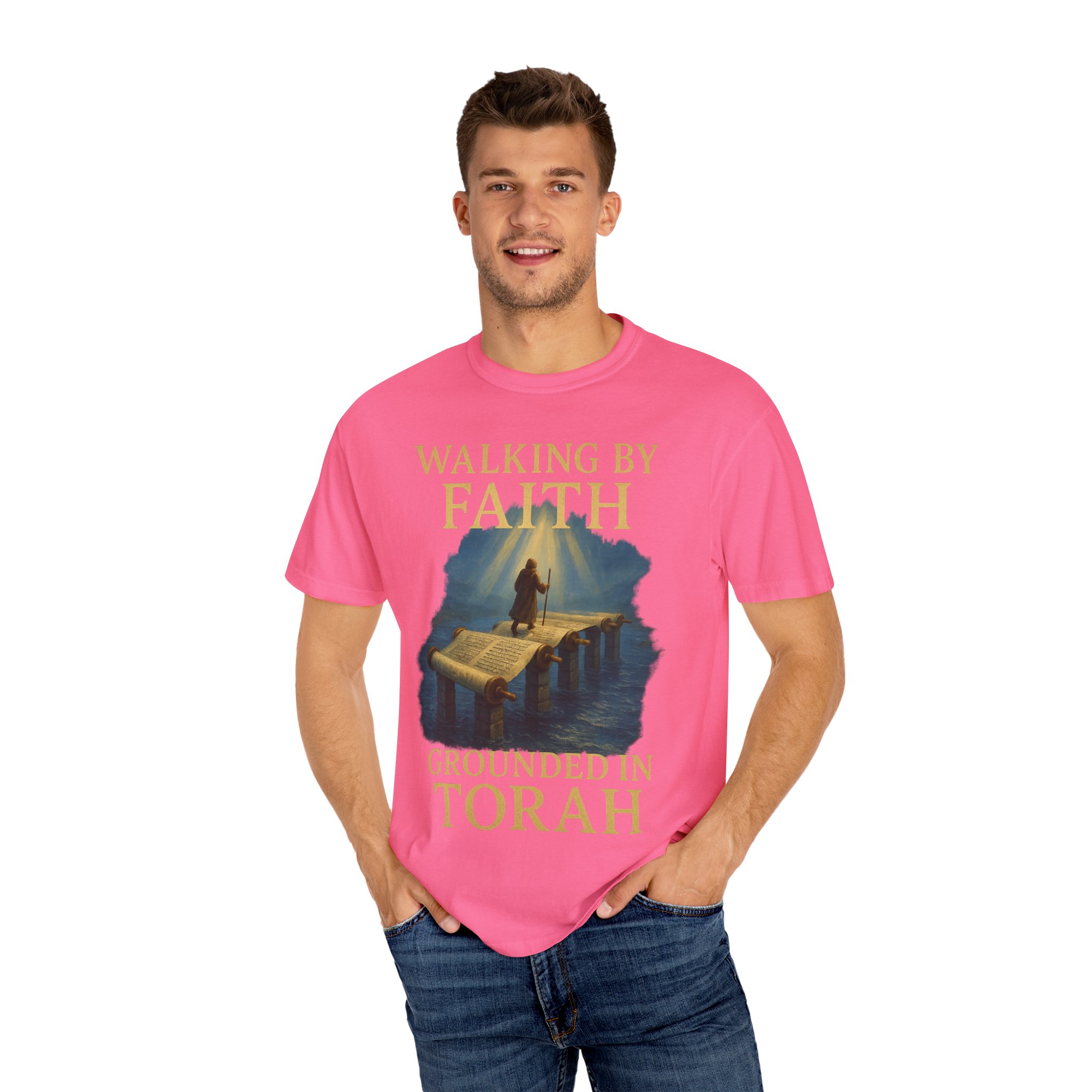 Walking by Faith, Grounded in Torah Scroll Bridge of LightFaith-Inspired Unisex Faith T-Shirt, Torah Gift Inspirational Apparel, Spiritual - Image 48