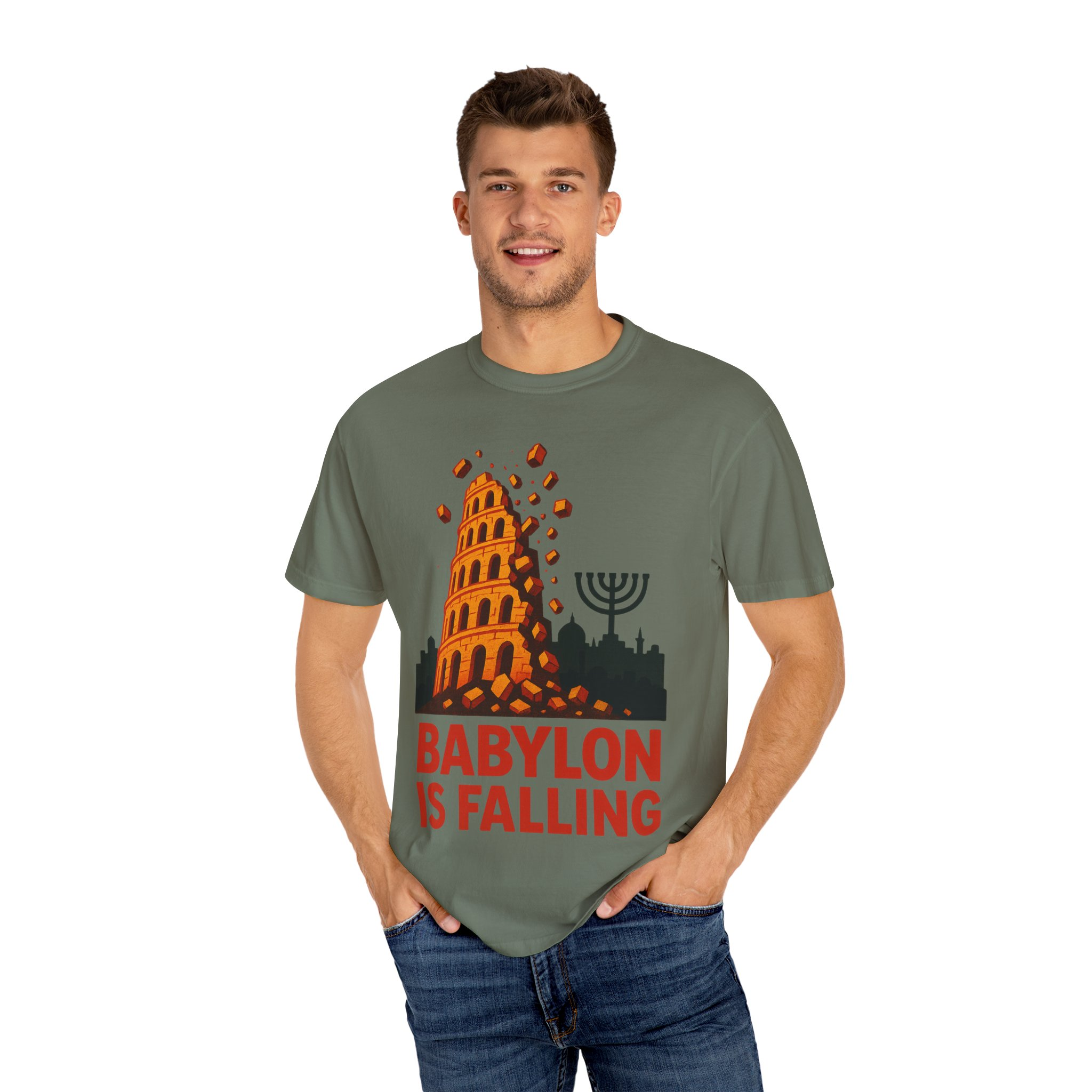 Babylon Is Falling Shirt | Tower of Babel Prophecy Tee | Hebrew Roots Faith T-Shirt | Jerusalem Stands Firm Graphic TopUnisex Garment-Dyed T-shirt - Image 20