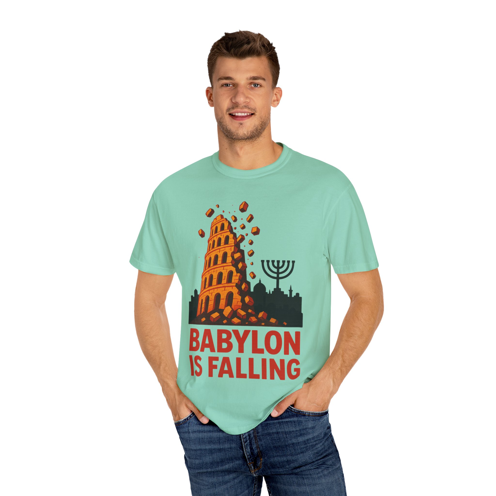 Babylon Is Falling Shirt | Tower of Babel Prophecy Tee | Hebrew Roots Faith T-Shirt | Jerusalem Stands Firm Graphic TopUnisex Garment-Dyed T-shirt - Image 24