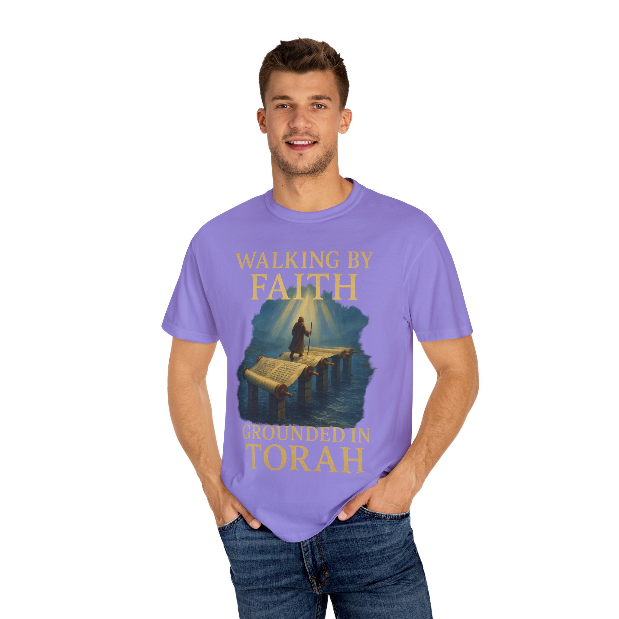 Walking by Faith, Grounded in Torah Scroll Bridge of LightFaith-Inspired Unisex Faith T-Shirt, Torah Gift Inspirational Apparel, Spiritual - Image 36