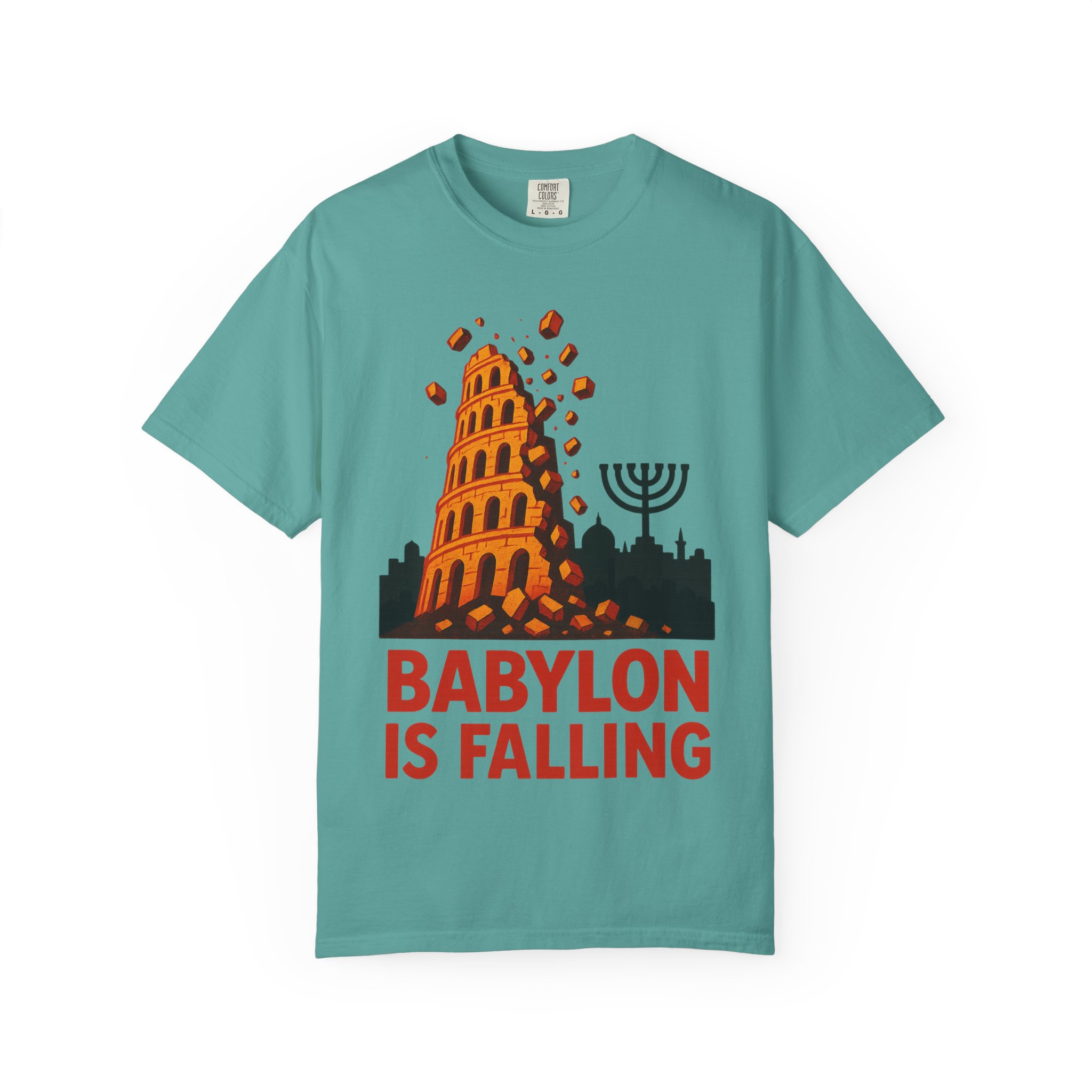Babylon Is Falling Shirt | Tower of Babel Prophecy Tee | Hebrew Roots Faith T-Shirt | Jerusalem Stands Firm Graphic TopUnisex Garment-Dyed T-shirt - Image 25