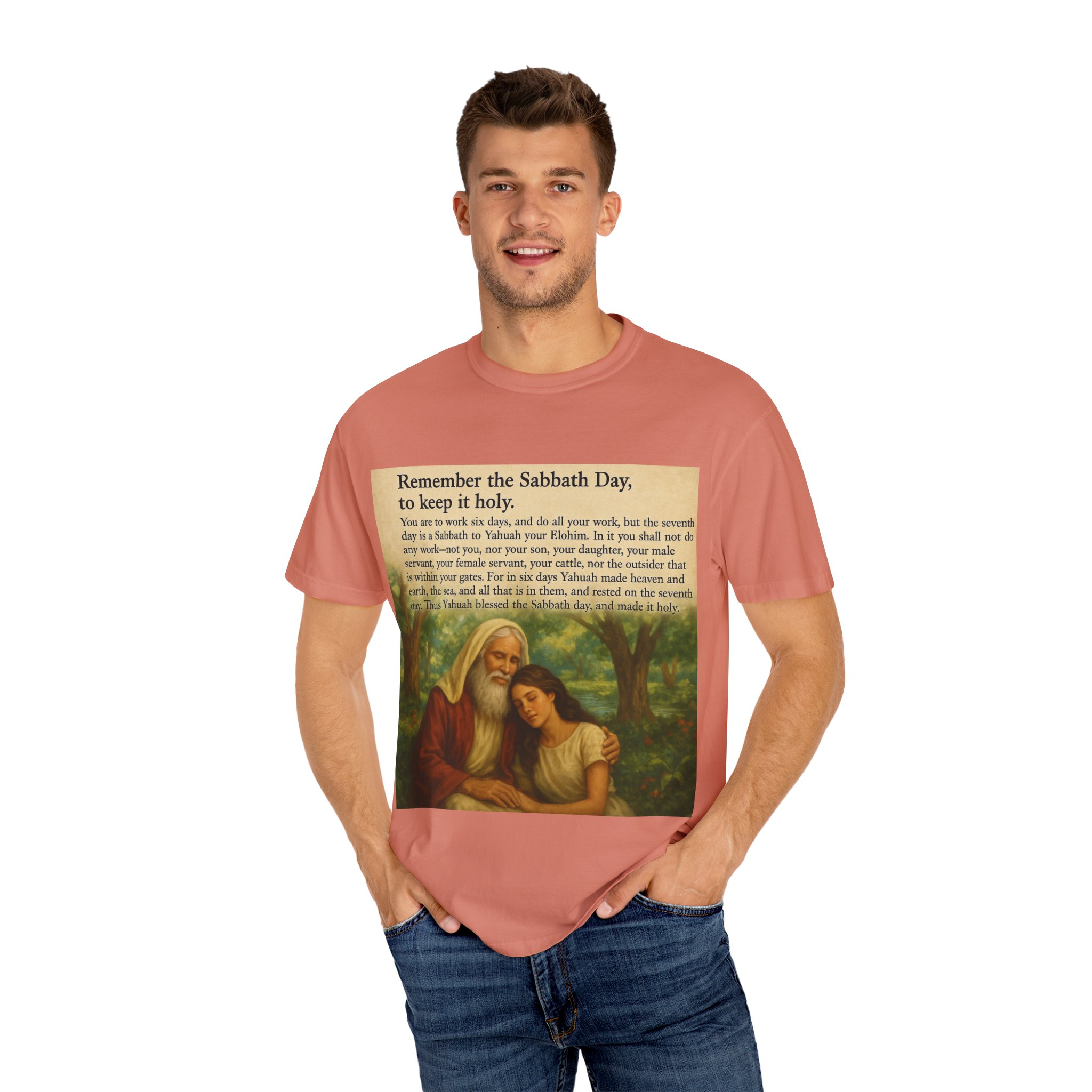 Religious Unisex T-shirt, God and Eve in Garden, Fourth Commandment, Remember the Sabbath Day - Image 12