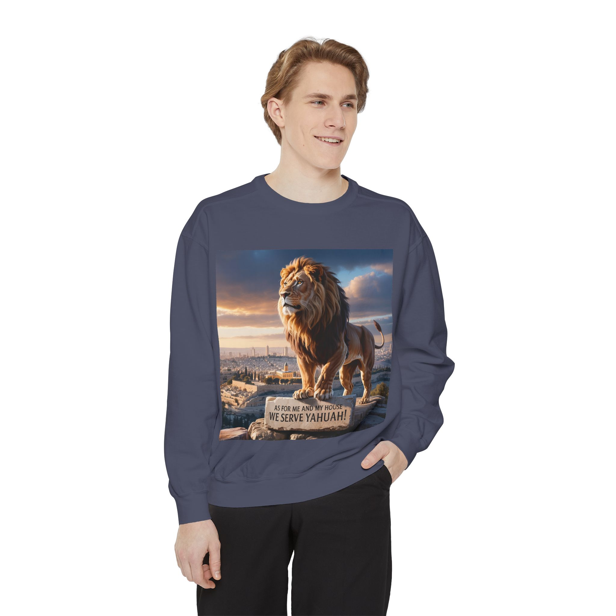 Religious Lion Sweatshirt with Jerusalem and Scripture, Christian Unisex Jumper, Serve the Lord, Biblical Gift, Lion of Judah Apparel, - Image 59