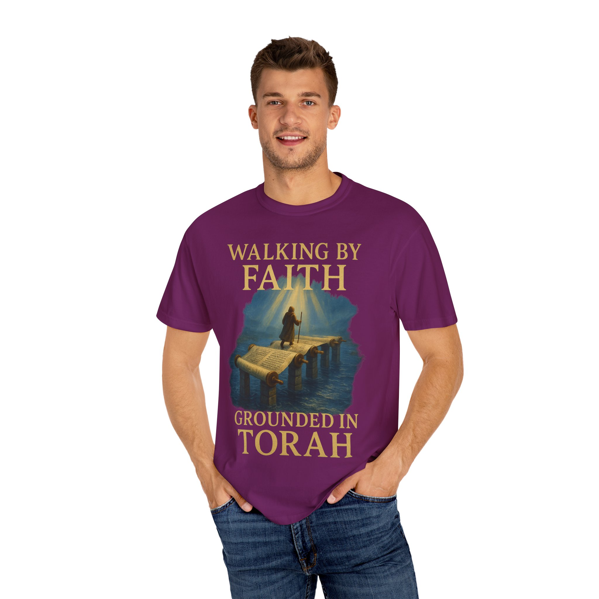 Walking by Faith, Grounded in Torah Scroll Bridge of LightFaith-Inspired Unisex Faith T-Shirt, Torah Gift Inspirational Apparel, Spiritual - Image 52