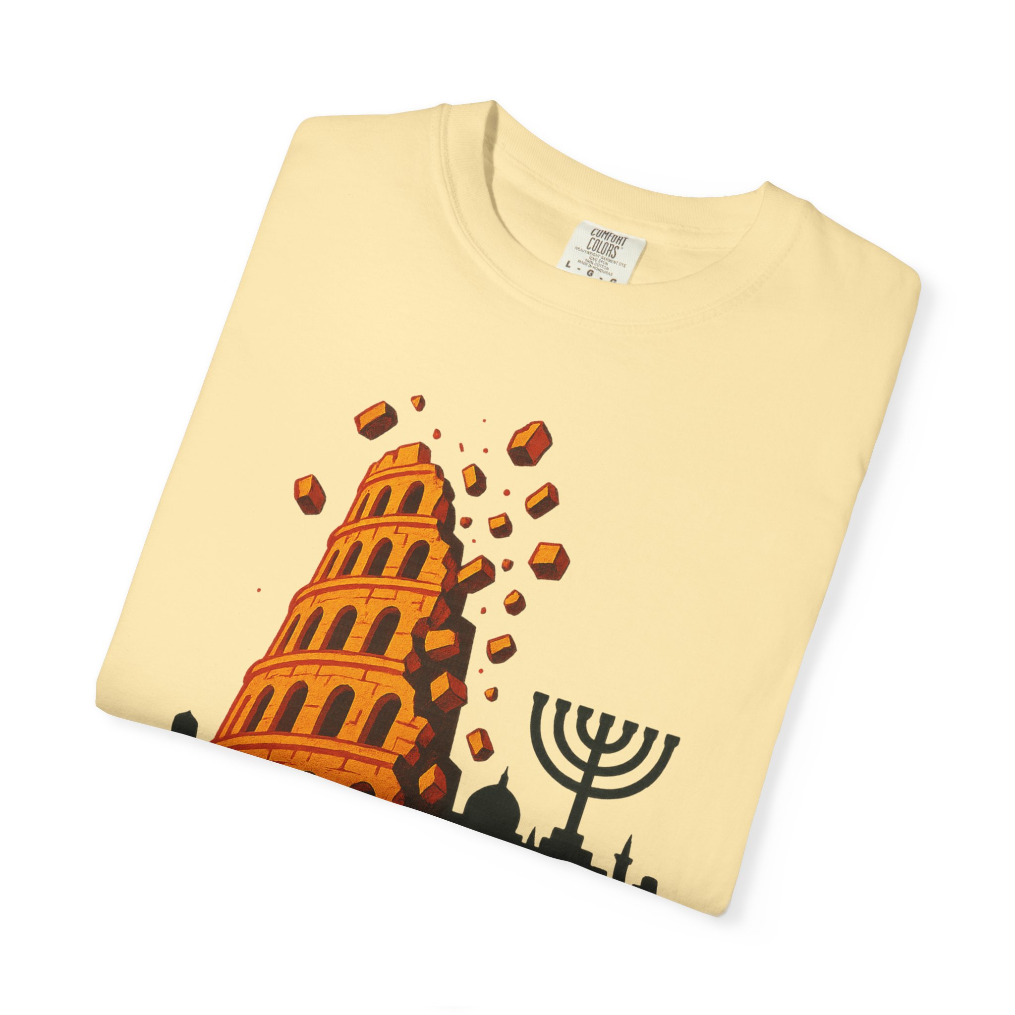 Babylon Is Falling Shirt | Tower of Babel Prophecy Tee | Hebrew Roots Faith T-Shirt | Jerusalem Stands Firm Graphic TopUnisex Garment-Dyed T-shirt - Image 3
