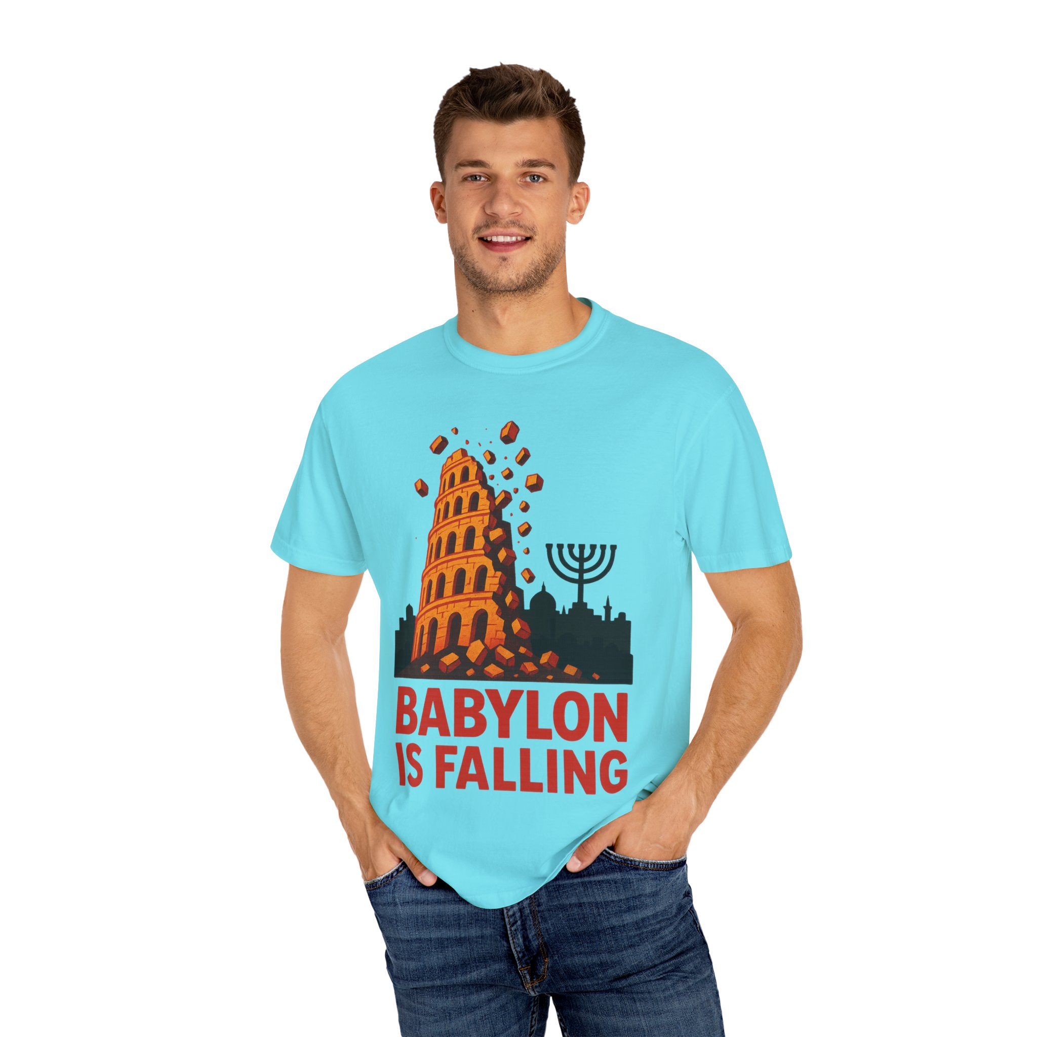 Babylon Is Falling Shirt | Tower of Babel Prophecy Tee | Hebrew Roots Faith T-Shirt | Jerusalem Stands Firm Graphic TopUnisex Garment-Dyed T-shirt - Image 36