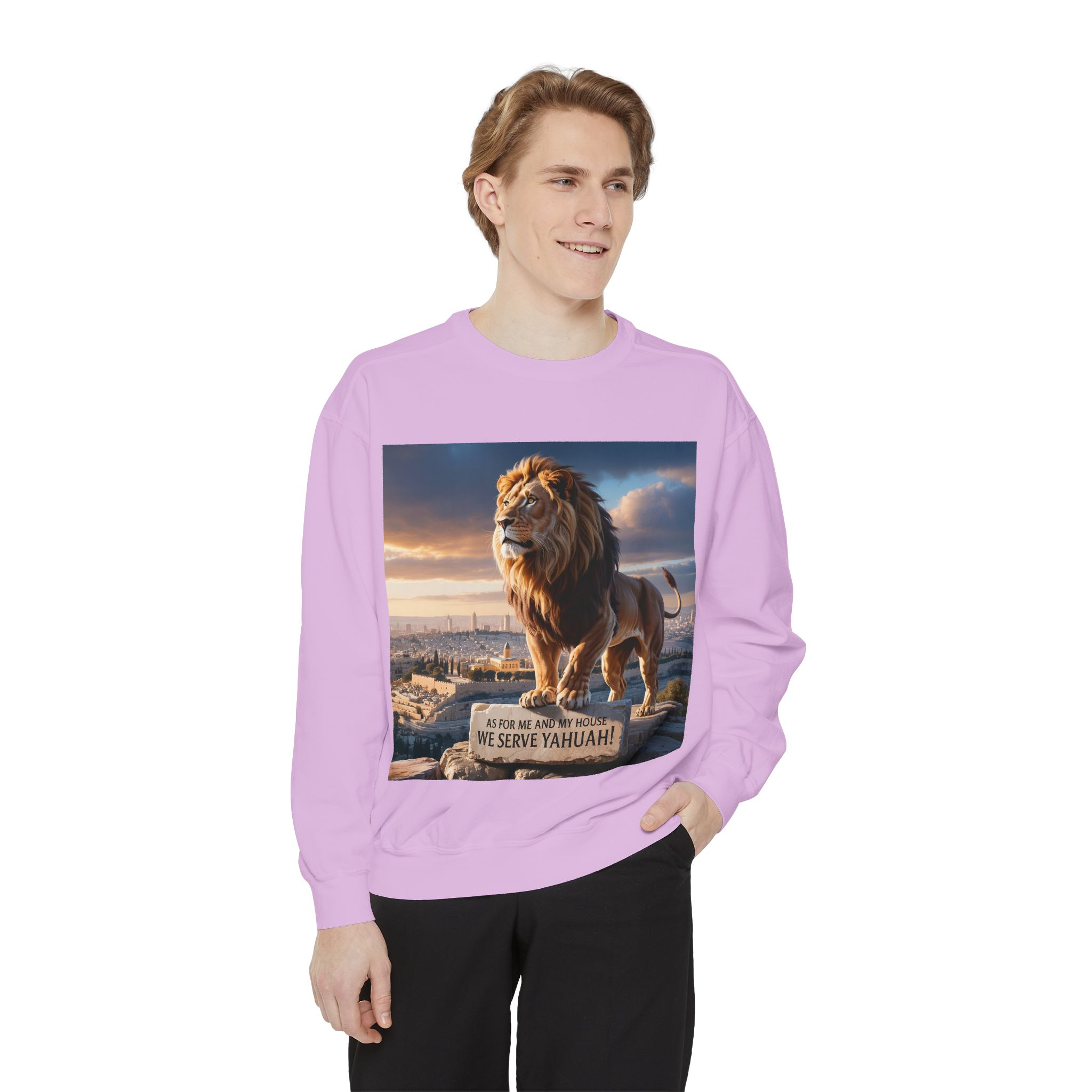 Religious Lion Sweatshirt with Jerusalem and Scripture, Christian Unisex Jumper, Serve the Lord, Biblical Gift, Lion of Judah Apparel, - Image 67