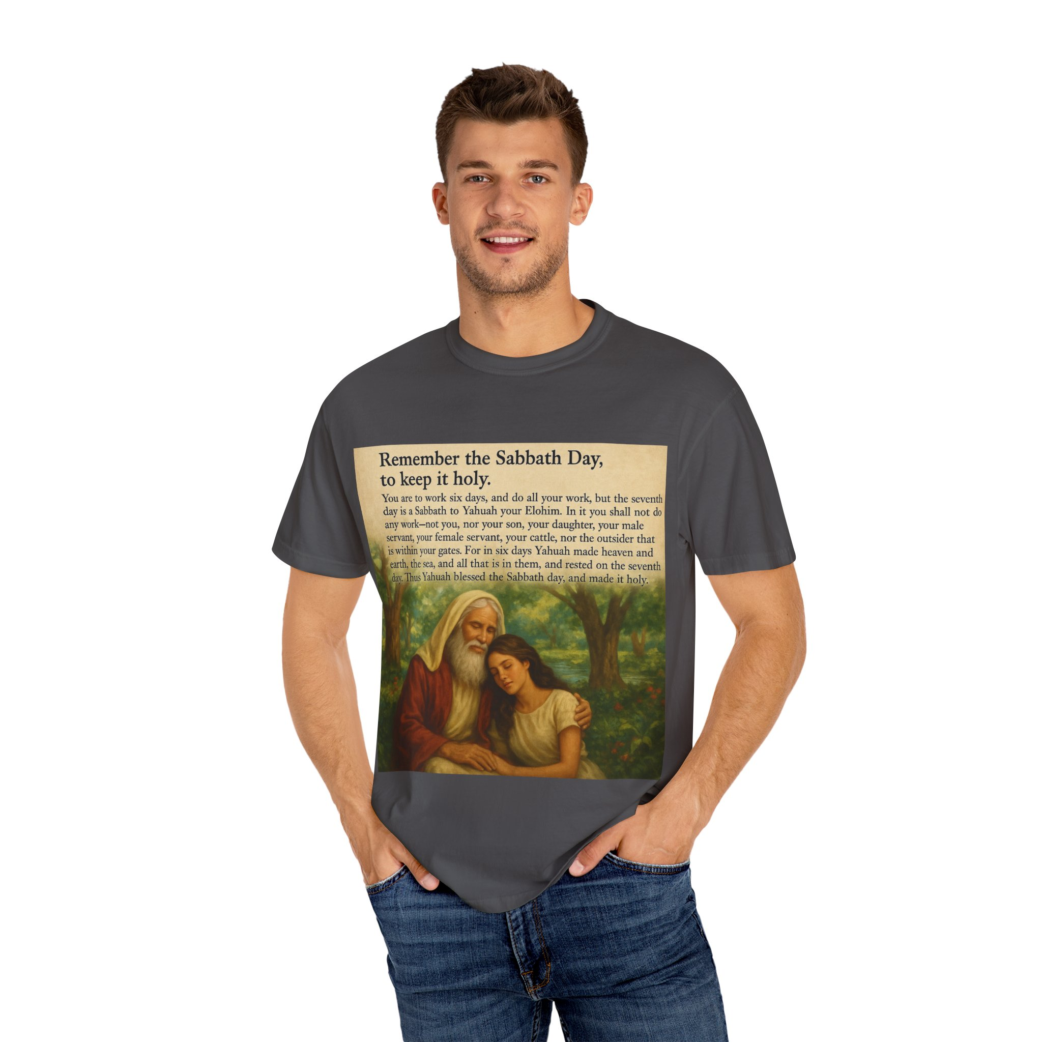 Religious Unisex T-shirt, God and Eve in Garden, Fourth Commandment, Remember the Sabbath Day - Image 52