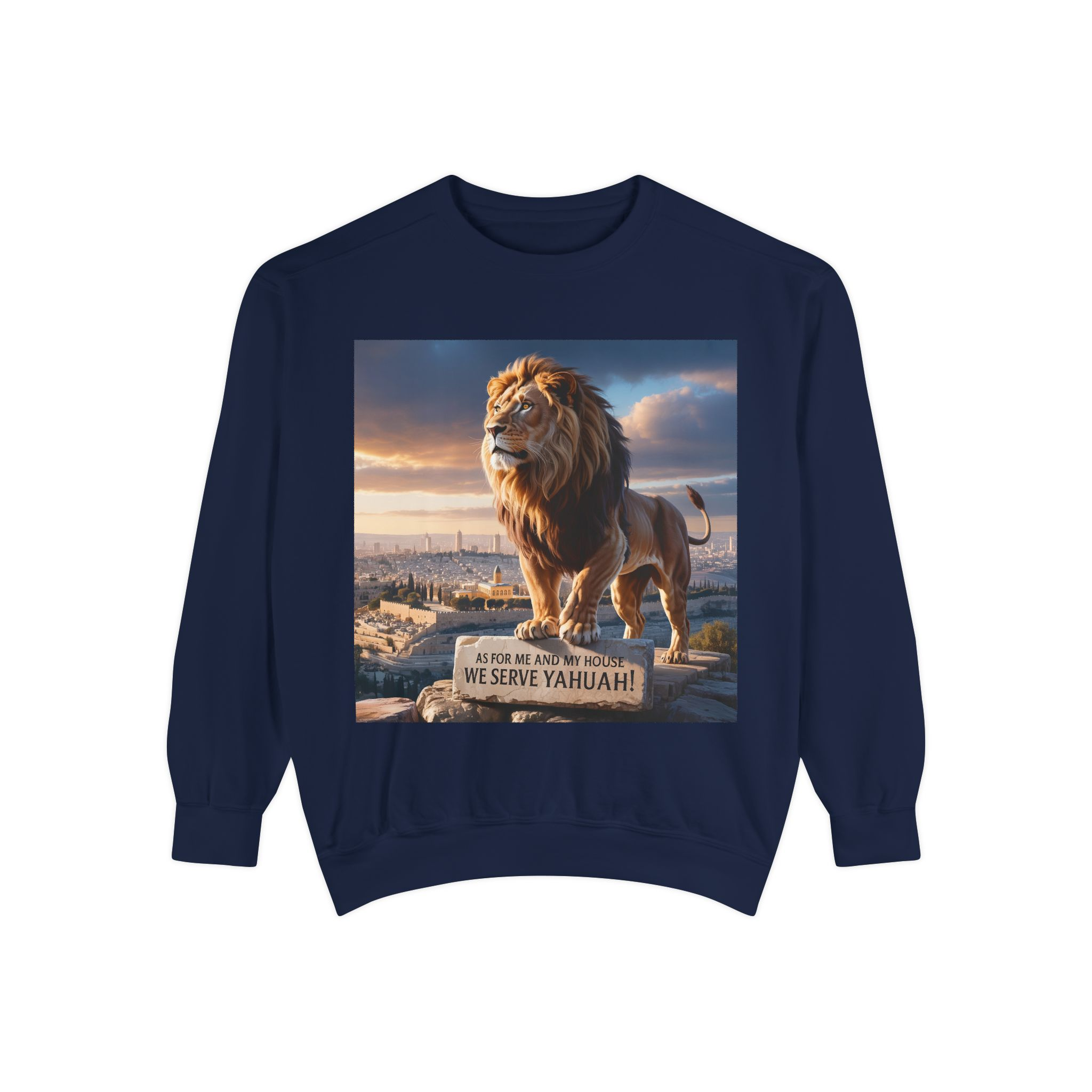Religious Lion Sweatshirt with Jerusalem and Scripture, Christian Unisex Jumper, Serve the Lord, Biblical Gift, Lion of Judah Apparel, - Image 61