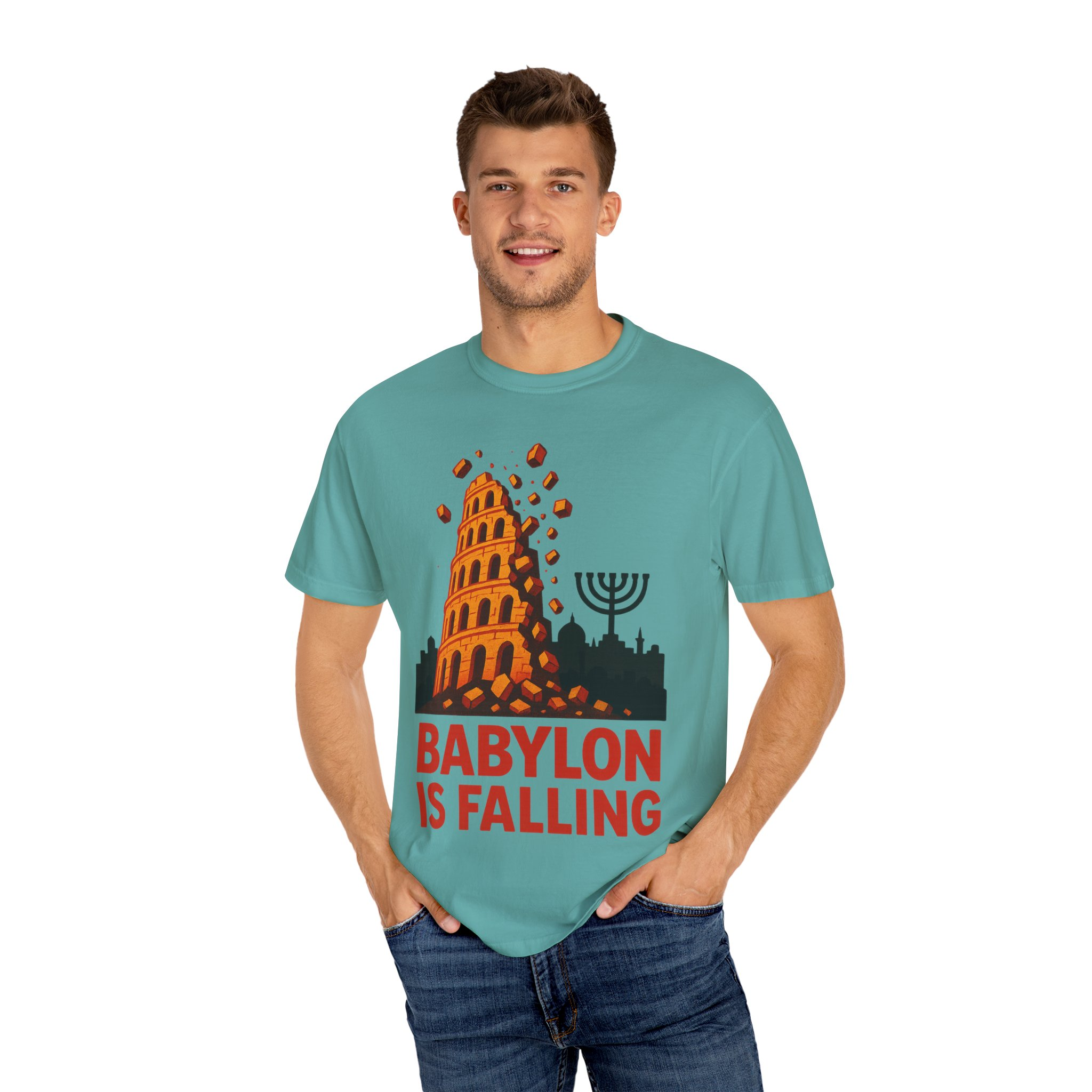 Babylon Is Falling Shirt | Tower of Babel Prophecy Tee | Hebrew Roots Faith T-Shirt | Jerusalem Stands Firm Graphic TopUnisex Garment-Dyed T-shirt - Image 28