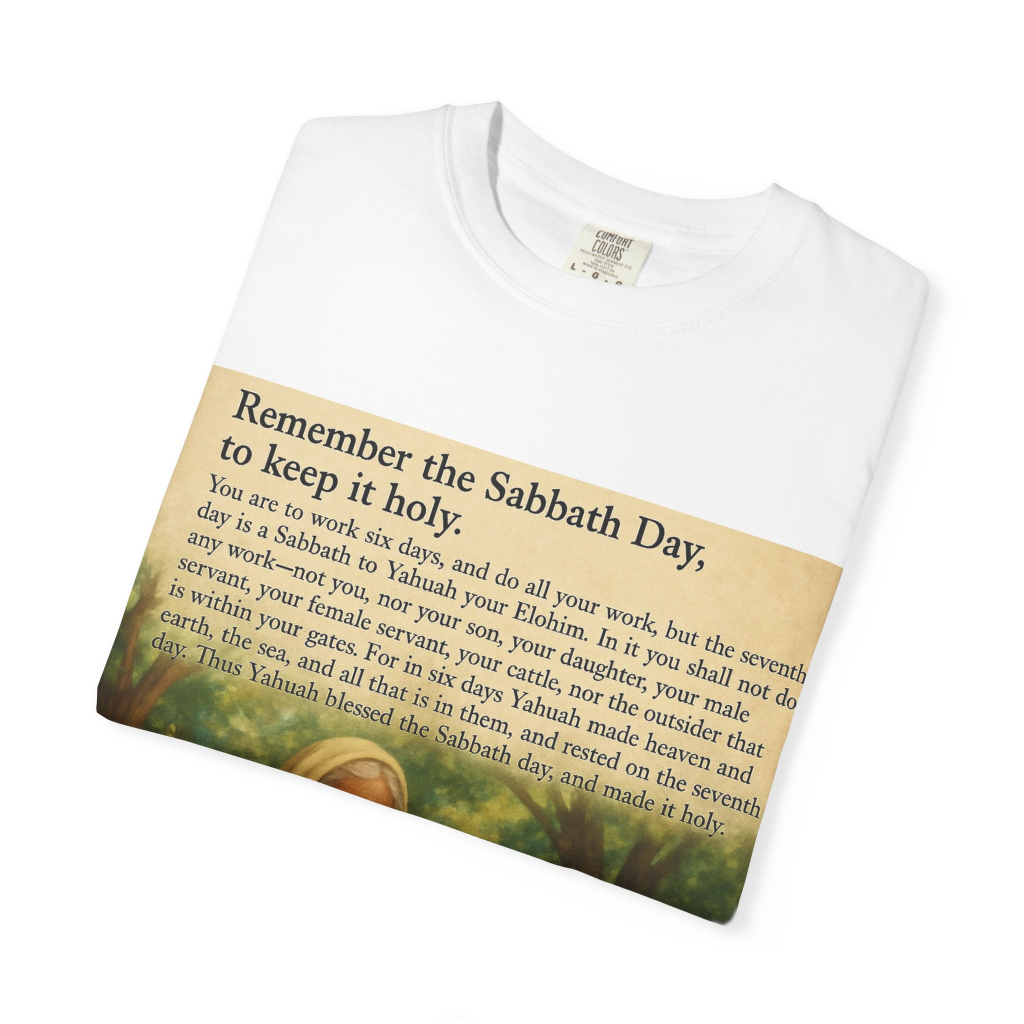 Religious Unisex T-shirt, God and Eve in Garden, Fourth Commandment, Remember the Sabbath Day - Image 7