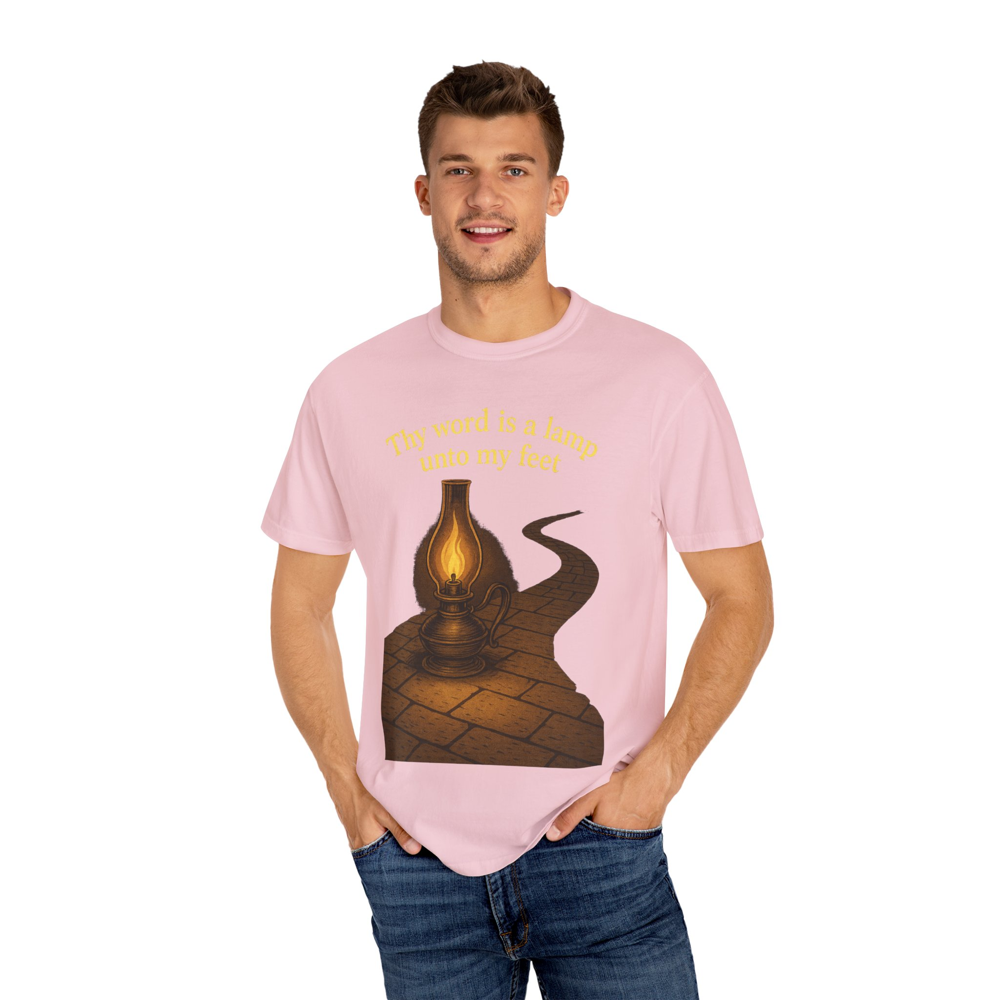 Vintage-Inspired Oil Lamp Unisex Garment-Dyed T-Shirt, Spiritual Tee, Religious Shirt, Biblical Clothing, Christian Apparel - Image 4