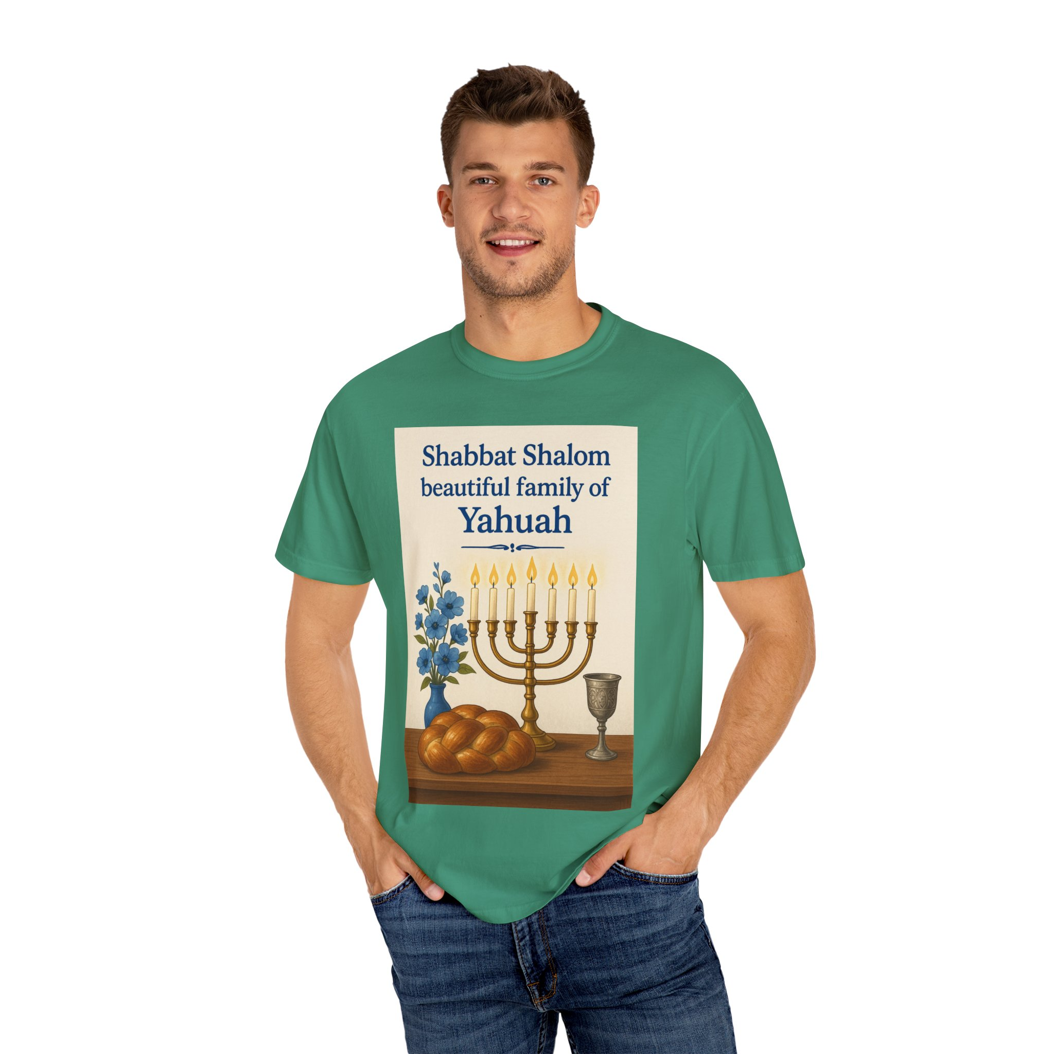 Shabbat Shalom Beautiful Family of Yahuah Tee Unisex Garment-Dyed T-Shirt, Perfect for Family Gatherings & Religious Celebrations - Image 60