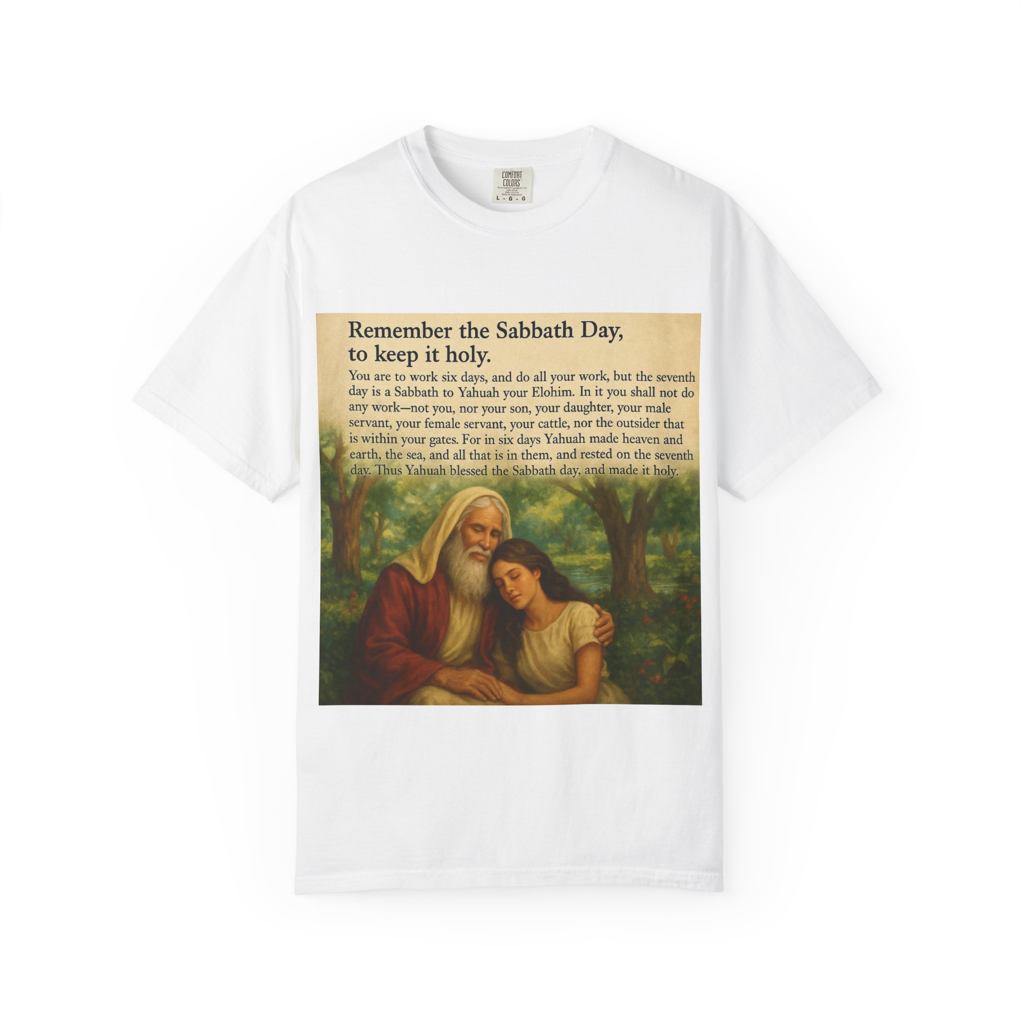 Religious Unisex T-shirt, God and Eve in Garden, Fourth Commandment, Remember the Sabbath Day - Image 5