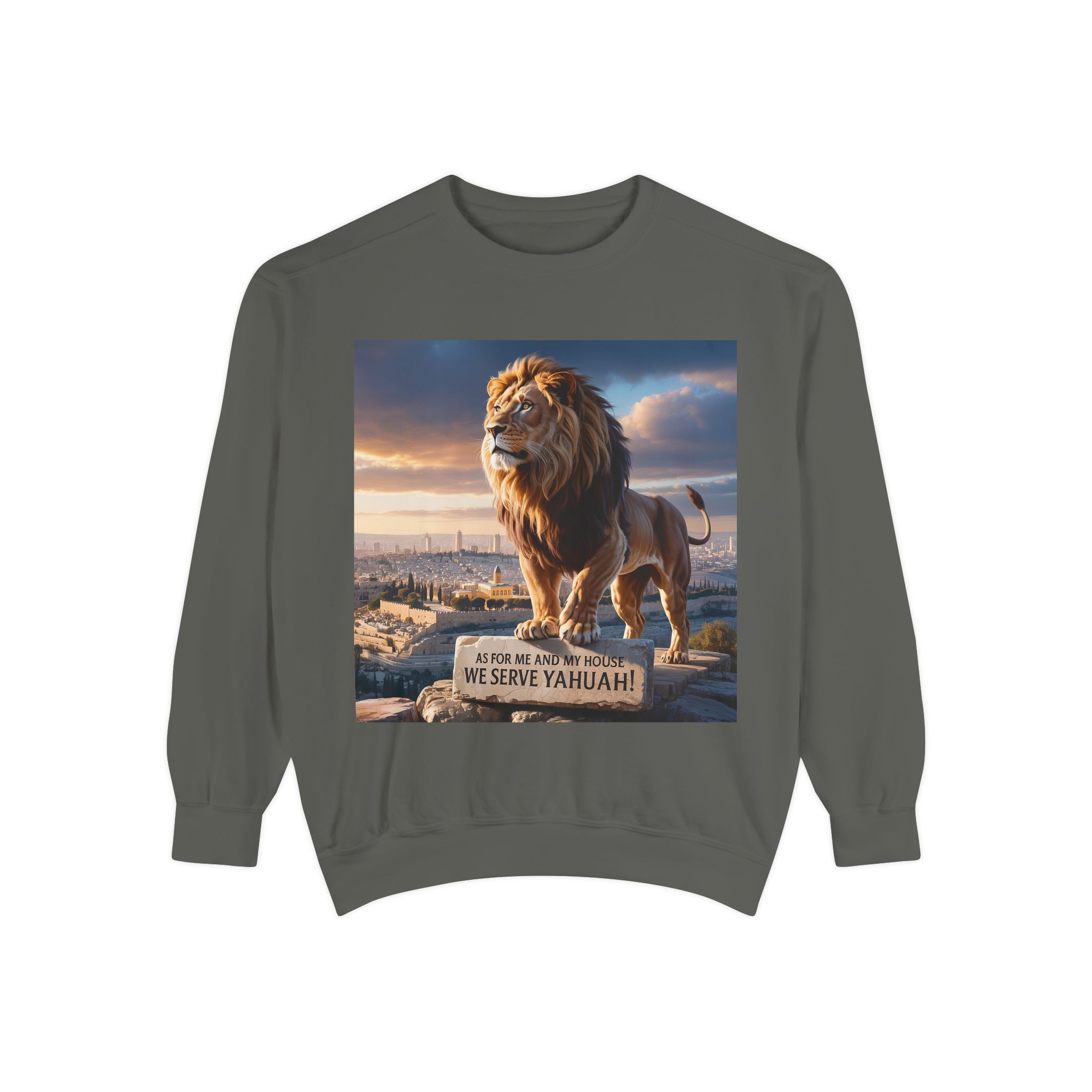 Religious Lion Sweatshirt with Jerusalem and Scripture, Christian Unisex Jumper, Serve the Lord, Biblical Gift, Lion of Judah Apparel, - Image 17