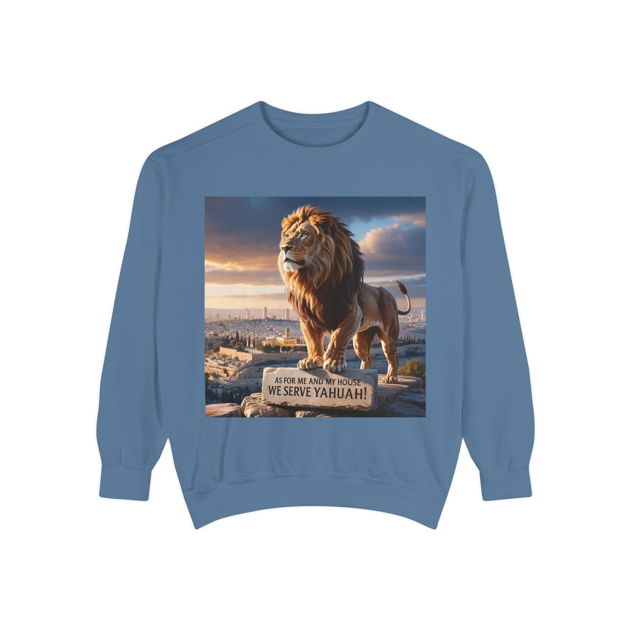 Religious Lion Sweatshirt with Jerusalem and Scripture, Christian Unisex Jumper, Serve the Lord, Biblical Gift, Lion of Judah Apparel, - Image 53
