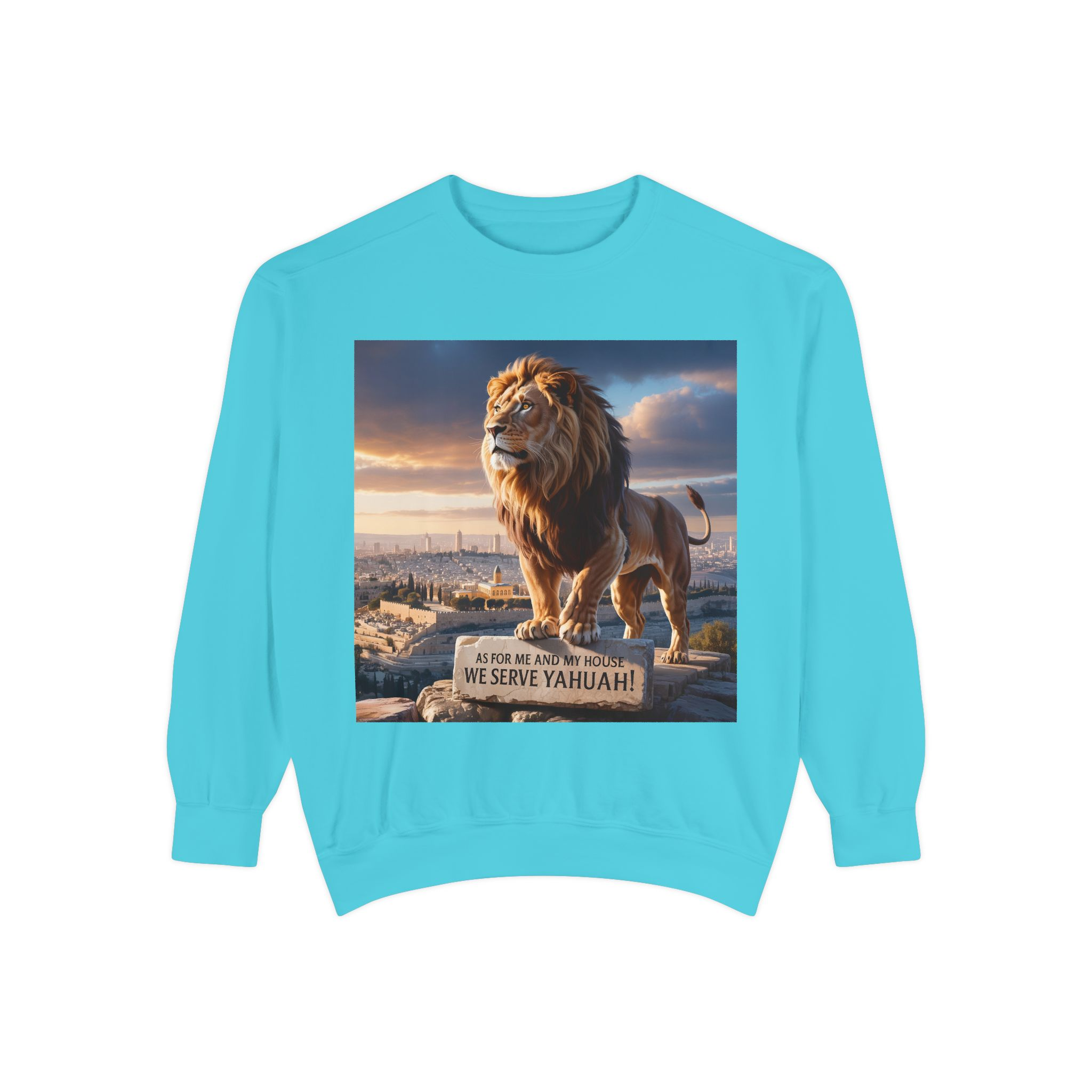 Religious Lion Sweatshirt with Jerusalem and Scripture, Christian Unisex Jumper, Serve the Lord, Biblical Gift, Lion of Judah Apparel, - Image 45