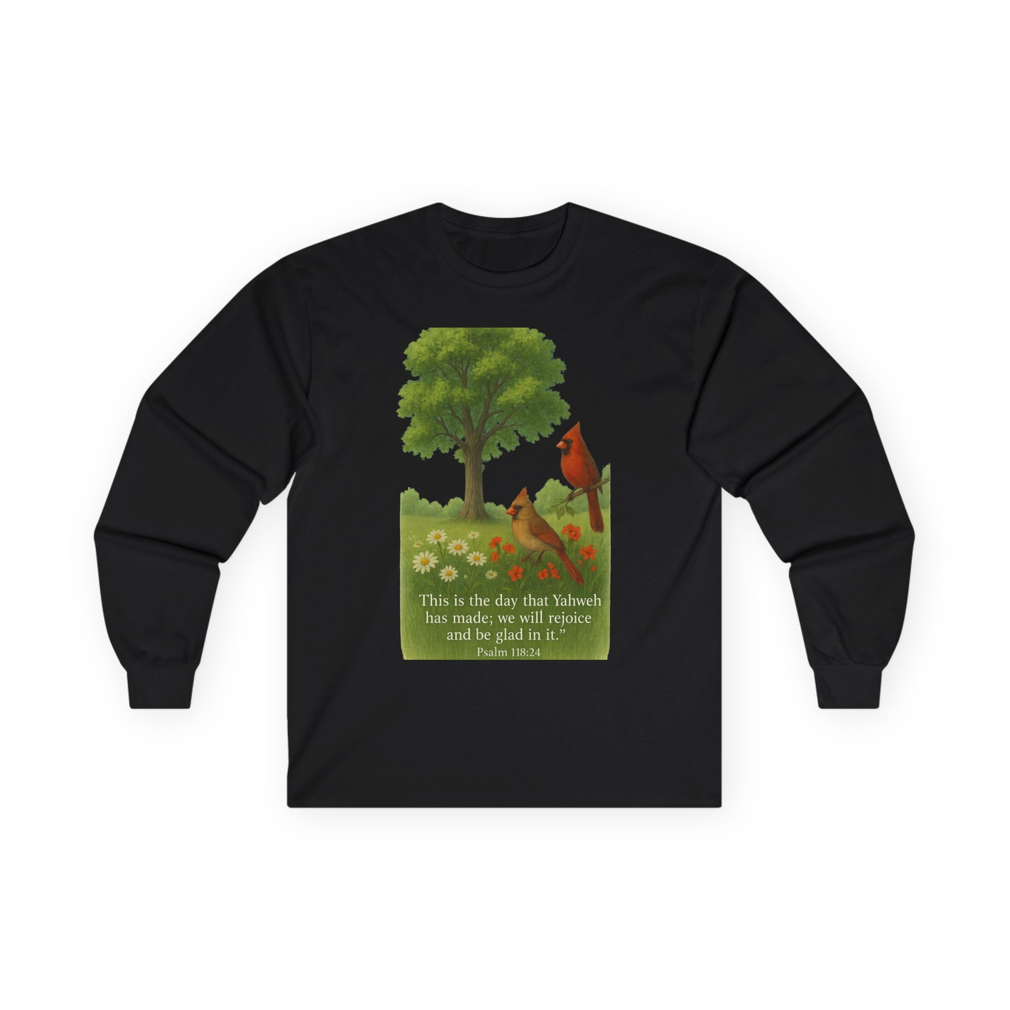 Faith Tree Long Sleeve Tee, Christian Inspirational Shirt, Rejoice in the Moment Top, Psalm 118:24 Tee, Hopeful Floral T-Shirt, Serene - Image 7