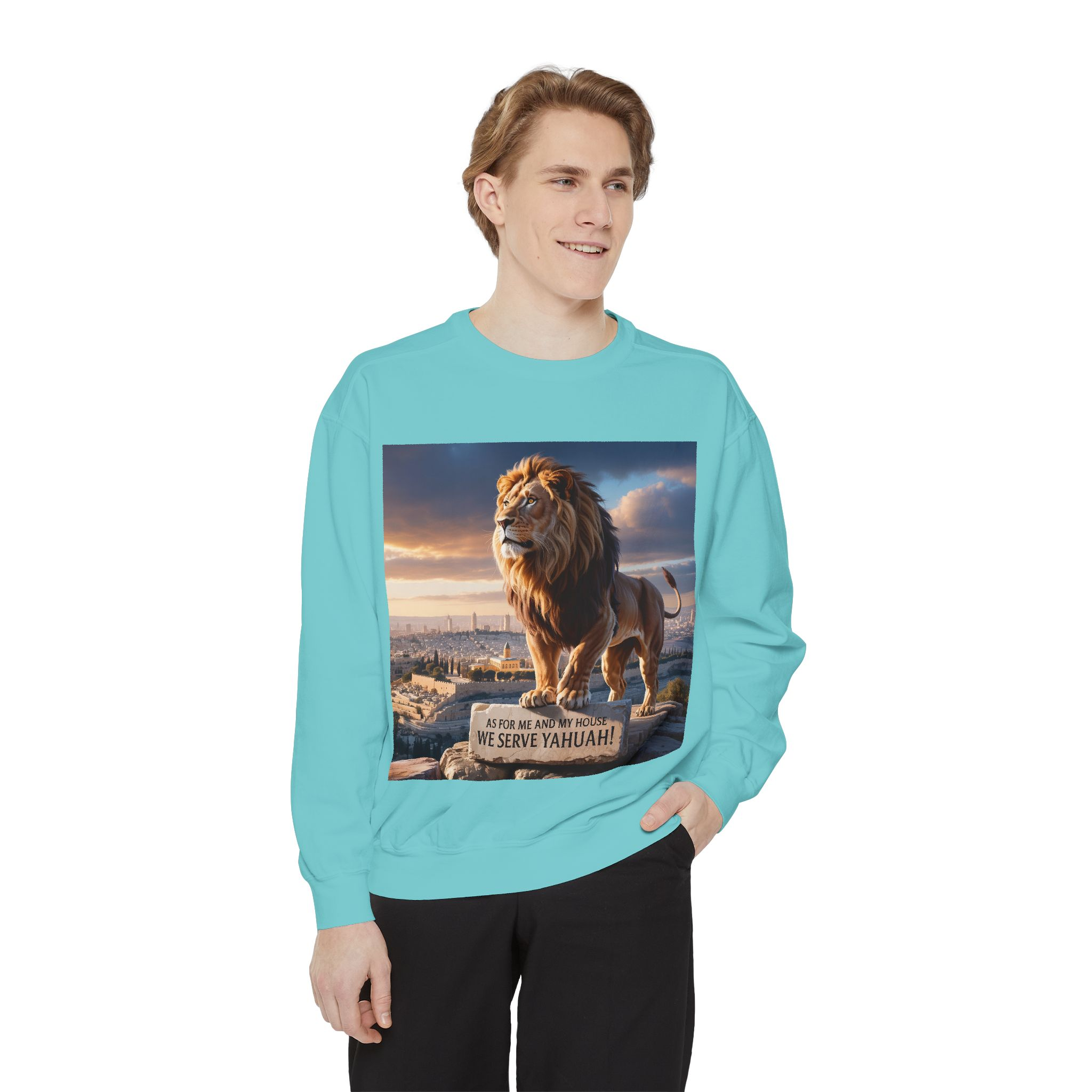 Religious Lion Sweatshirt with Jerusalem and Scripture, Christian Unisex Jumper, Serve the Lord, Biblical Gift, Lion of Judah Apparel, - Image 27