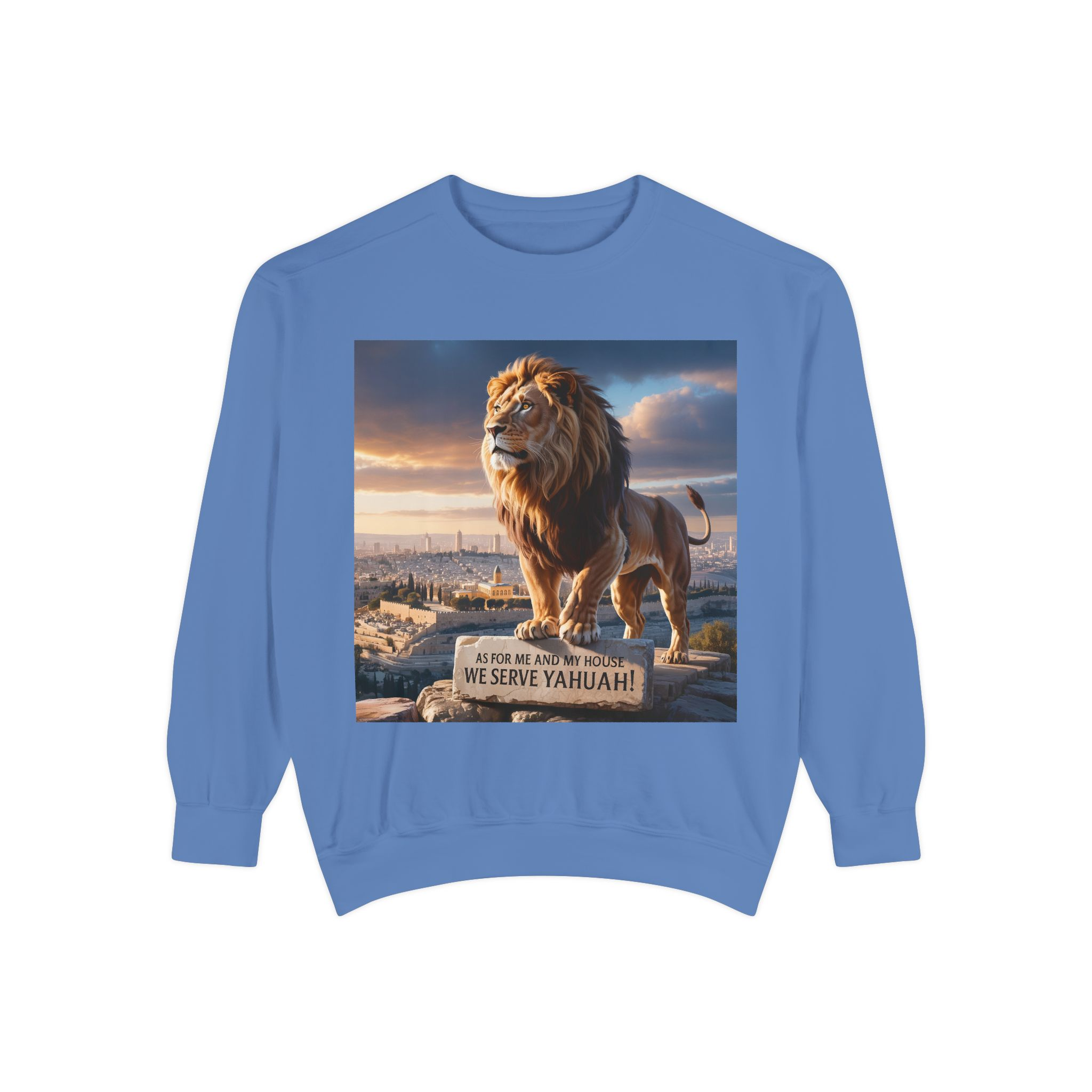 Religious Lion Sweatshirt with Jerusalem and Scripture, Christian Unisex Jumper, Serve the Lord, Biblical Gift, Lion of Judah Apparel, - Image 49