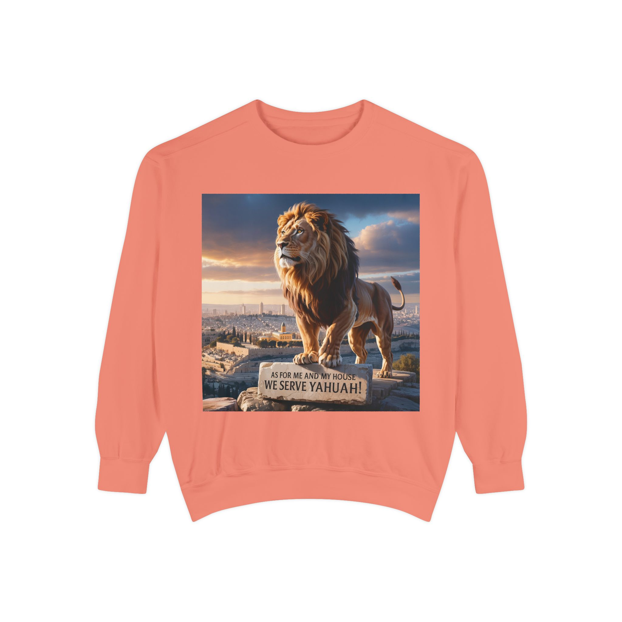 Religious Lion Sweatshirt with Jerusalem and Scripture, Christian Unisex Jumper, Serve the Lord, Biblical Gift, Lion of Judah Apparel, - Image 9