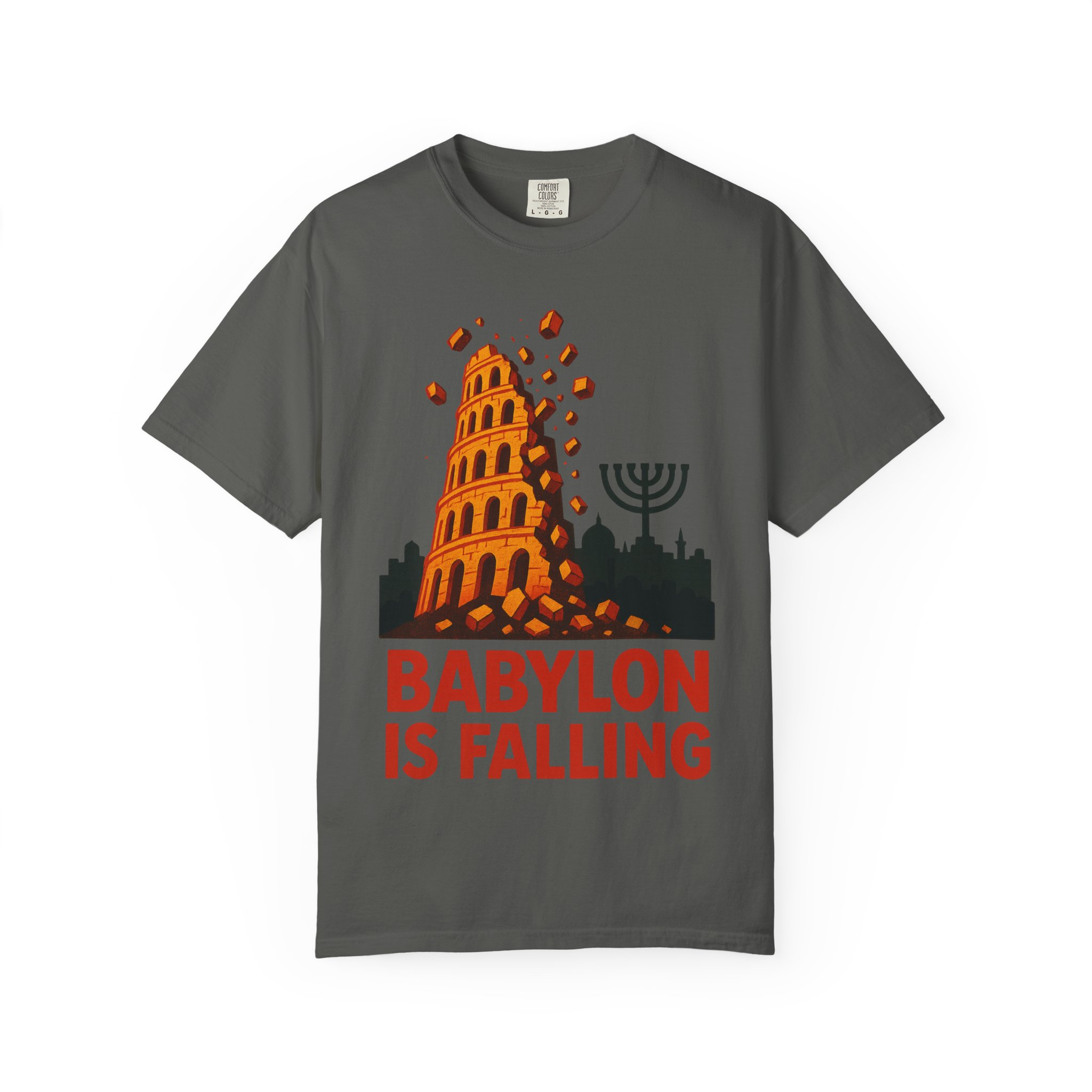 Babylon Is Falling Shirt | Tower of Babel Prophecy Tee | Hebrew Roots Faith T-Shirt | Jerusalem Stands Firm Graphic TopUnisex Garment-Dyed T-shirt - Image 9