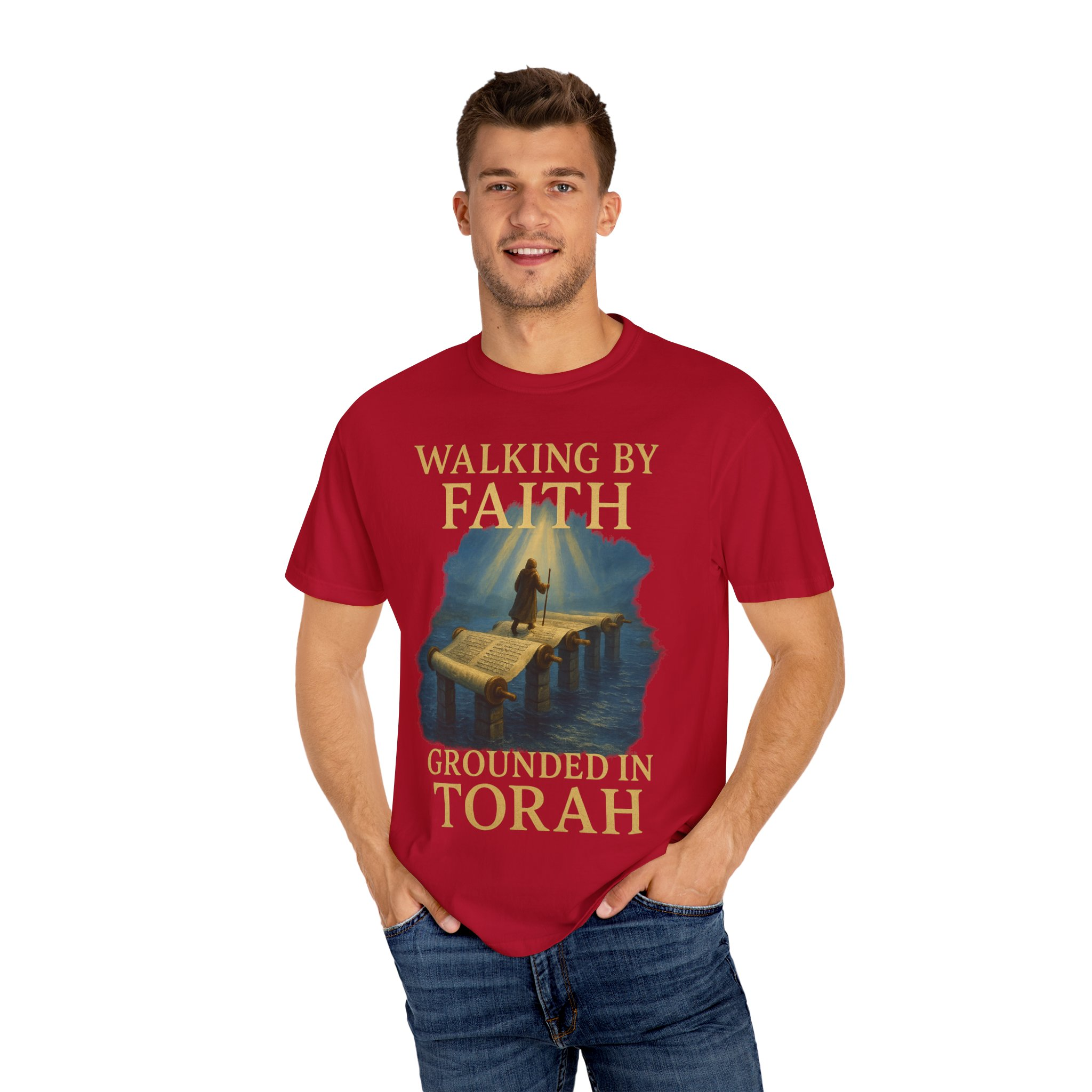 Walking by Faith, Grounded in Torah Scroll Bridge of LightFaith-Inspired Unisex Faith T-Shirt, Torah Gift Inspirational Apparel, Spiritual - Image 60