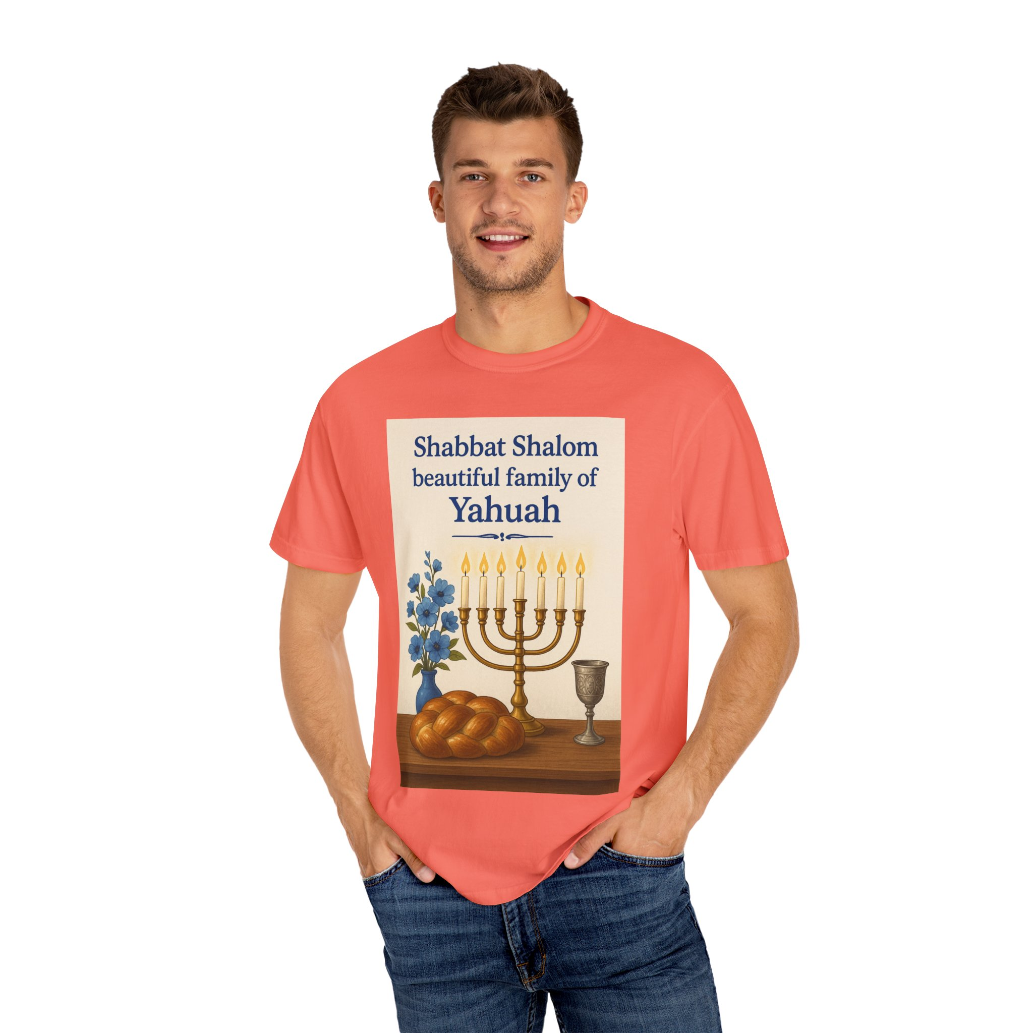 Shabbat Shalom Beautiful Family of Yahuah Tee Unisex Garment-Dyed T-Shirt, Perfect for Family Gatherings & Religious Celebrations - Image 8