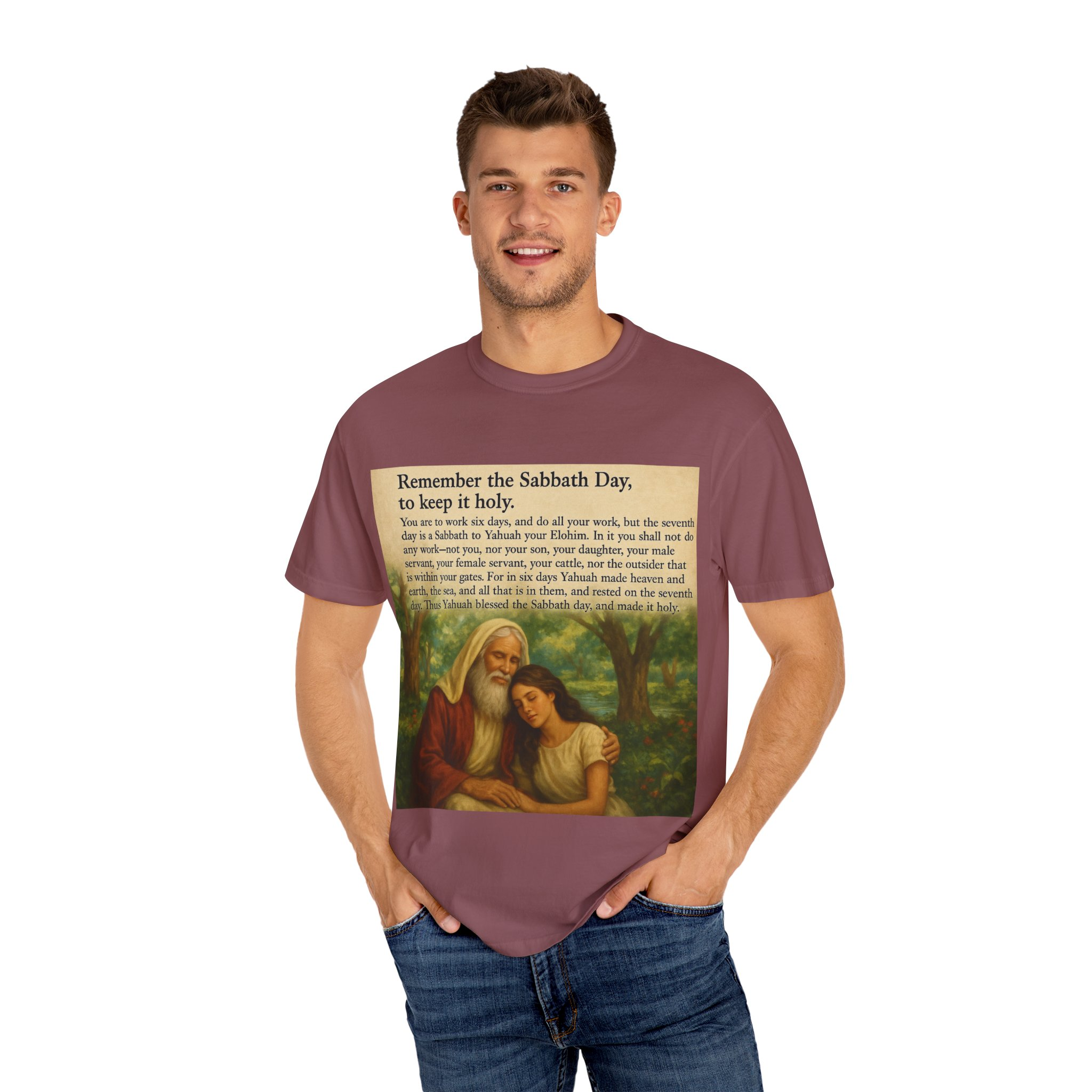 Religious Unisex T-shirt, God and Eve in Garden, Fourth Commandment, Remember the Sabbath Day - Image 20