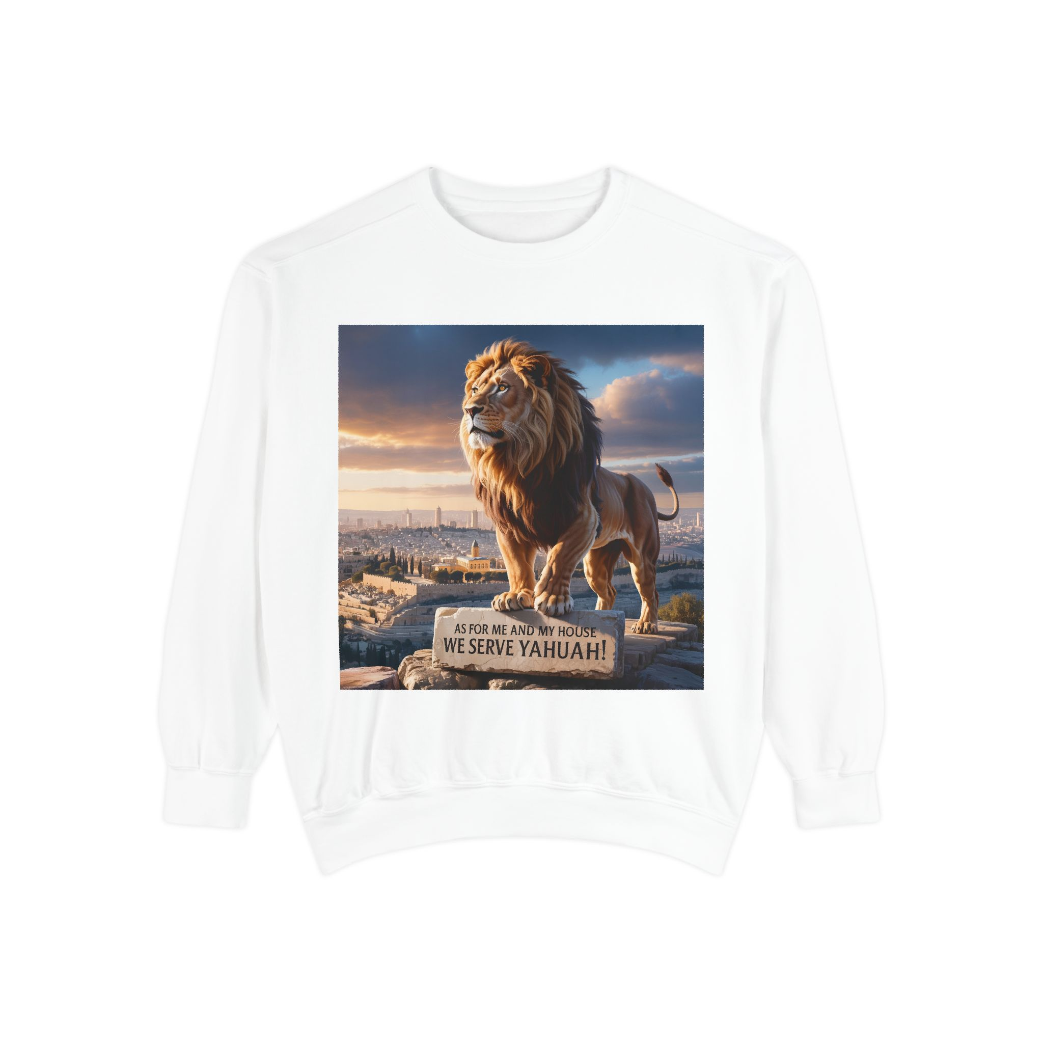 Religious Lion Sweatshirt with Jerusalem and Scripture, Christian Unisex Jumper, Serve the Lord, Biblical Gift, Lion of Judah Apparel, - Image 5