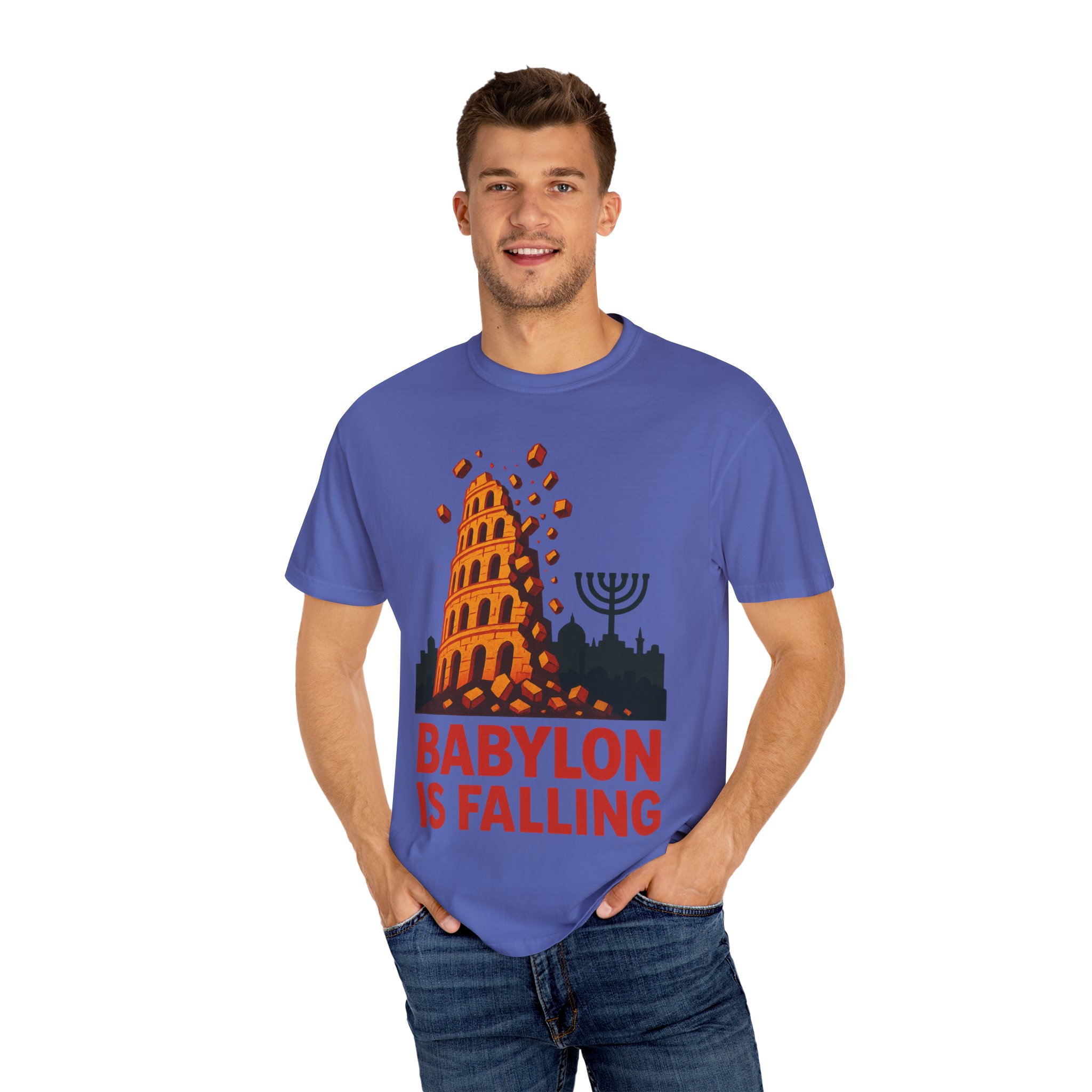 Babylon Is Falling Shirt | Tower of Babel Prophecy Tee | Hebrew Roots Faith T-Shirt | Jerusalem Stands Firm Graphic TopUnisex Garment-Dyed T-shirt - Image 40