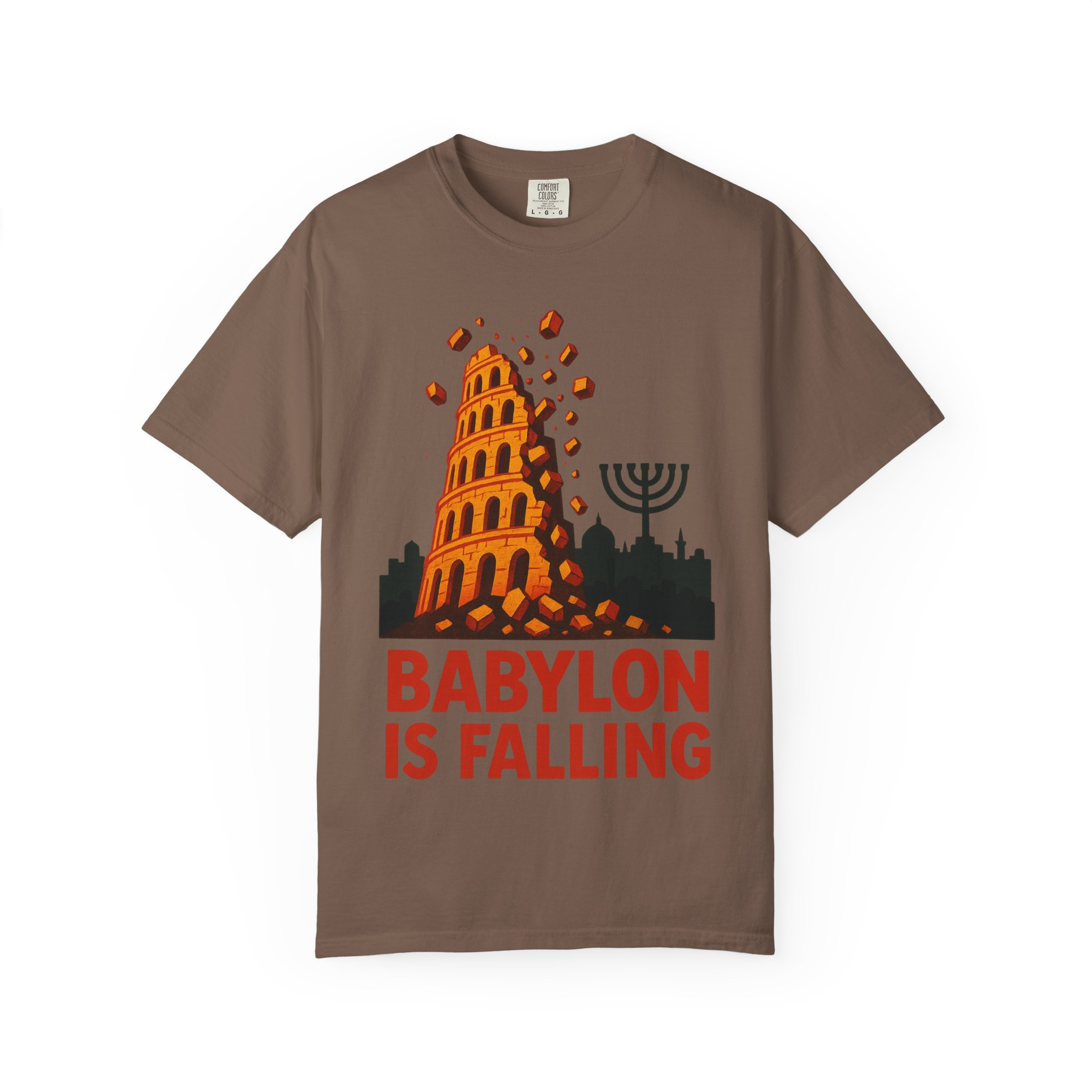 Babylon Is Falling Shirt | Tower of Babel Prophecy Tee | Hebrew Roots Faith T-Shirt | Jerusalem Stands Firm Graphic TopUnisex Garment-Dyed T-shirt - Image 5