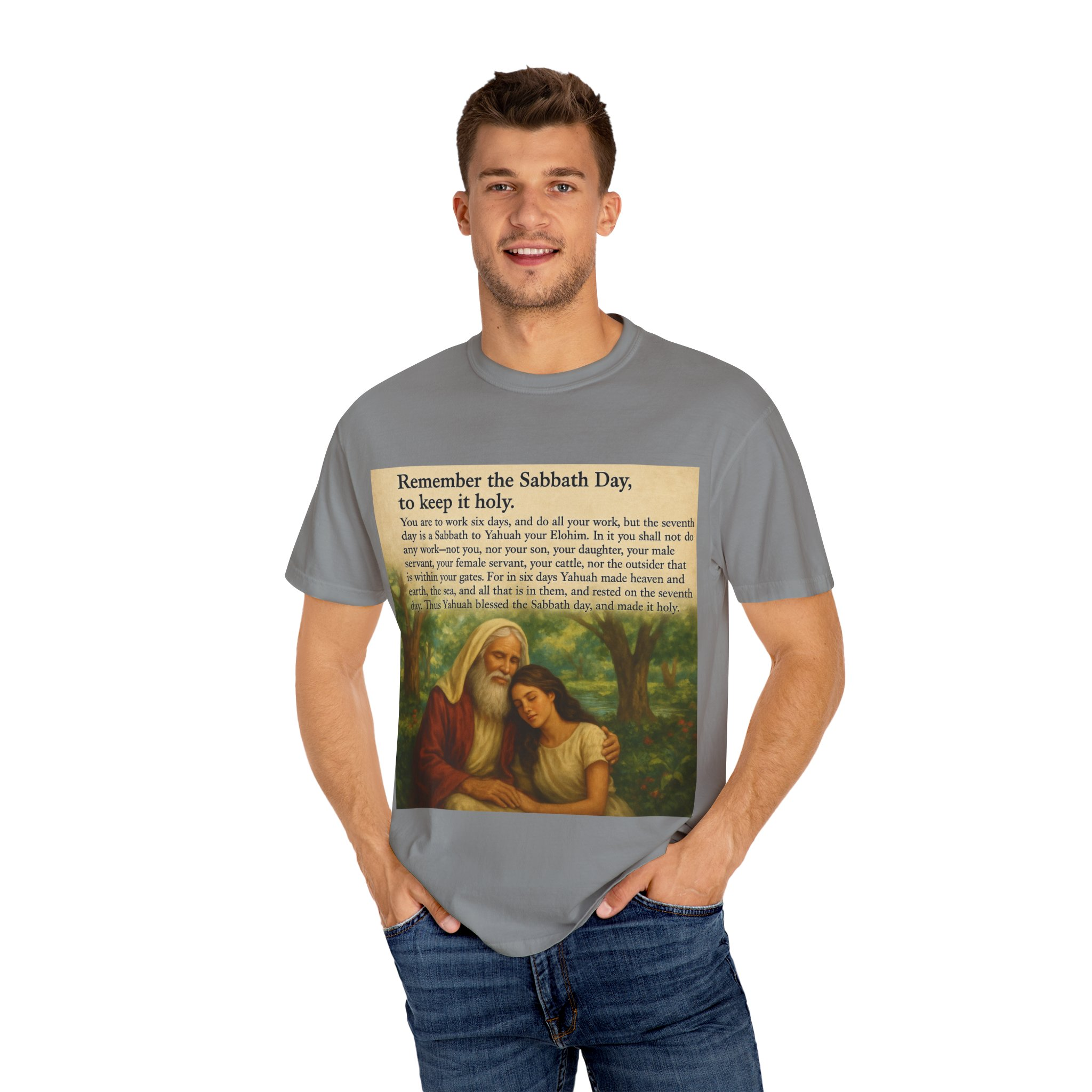 Religious Unisex T-shirt, God and Eve in Garden, Fourth Commandment, Remember the Sabbath Day - Image 48