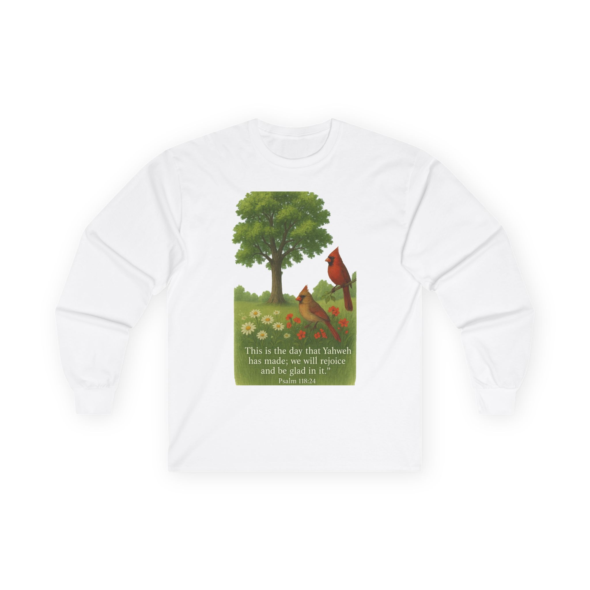 Faith Tree Long Sleeve Tee, Christian Inspirational Shirt, Rejoice in the Moment Top, Psalm 118:24 Tee, Hopeful Floral T-Shirt, Serene - Image 4