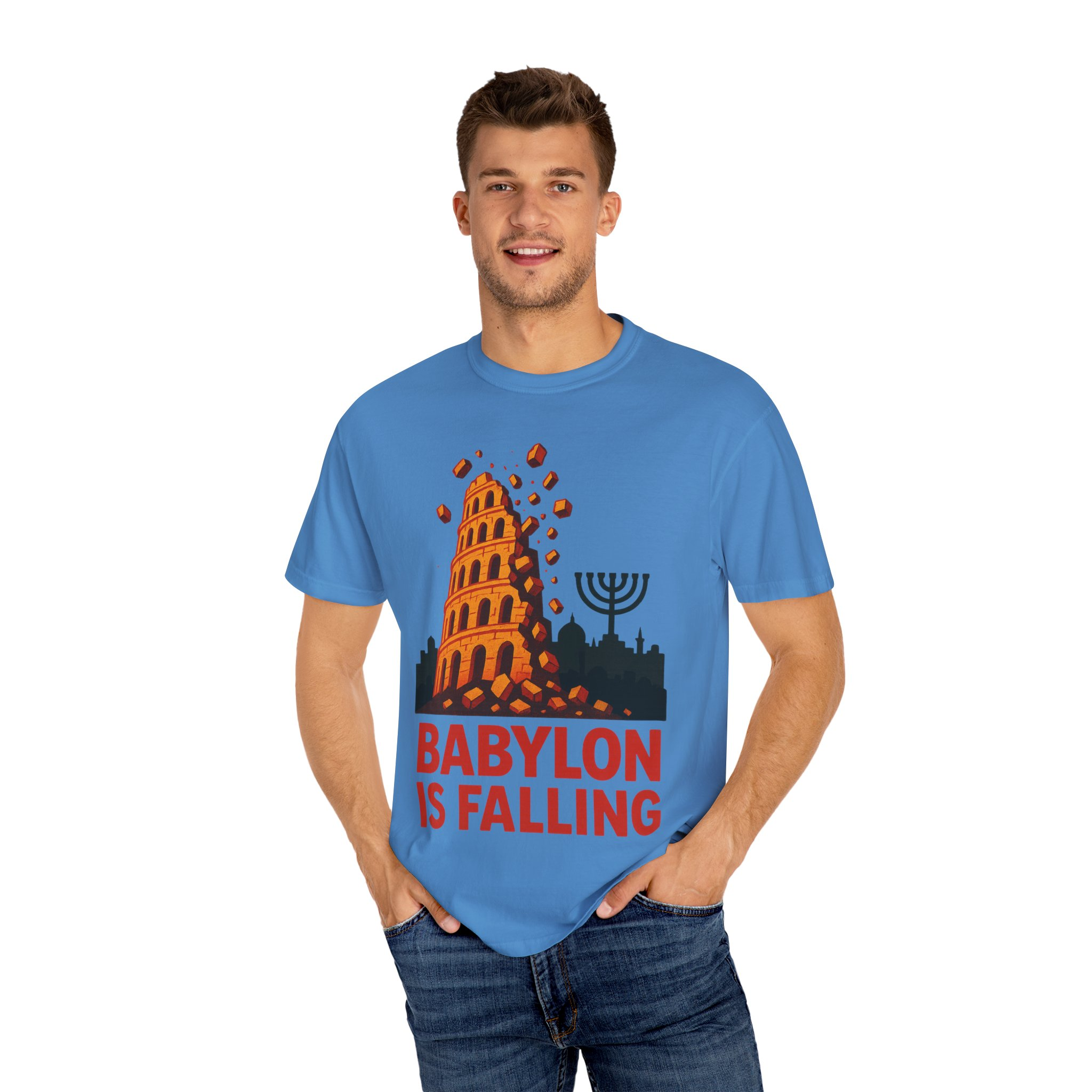 Babylon Is Falling Shirt | Tower of Babel Prophecy Tee | Hebrew Roots Faith T-Shirt | Jerusalem Stands Firm Graphic TopUnisex Garment-Dyed T-shirt - Image 44